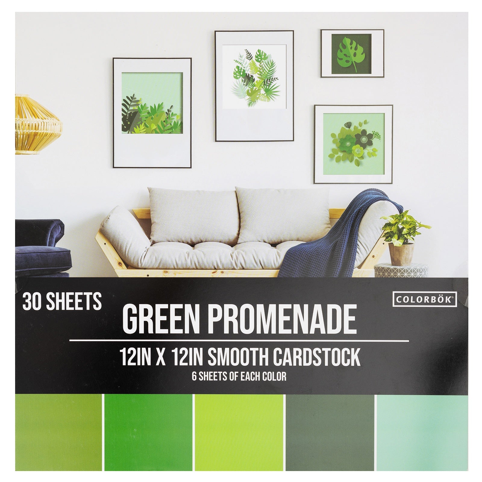 Colorbok 78lb Smooth Cardstock 12x12 30/Pkg-Green Promenade, 5