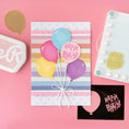 Load image into Gallery viewer, Lifestyle image of a homemade Happy Birthday card that has a custom stamp