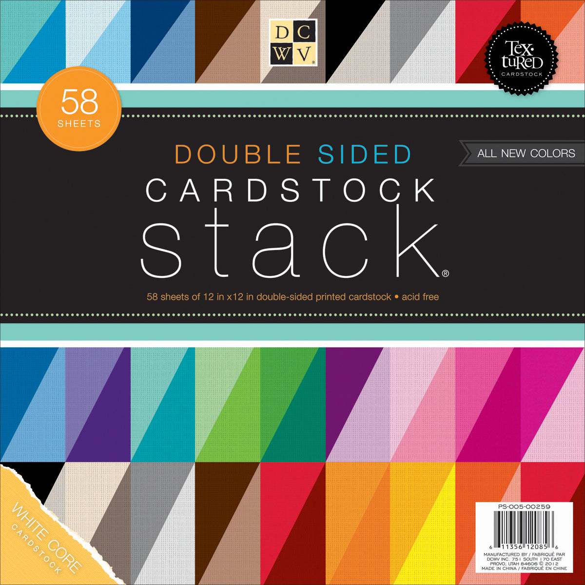 Dcwv Cardstock Stack Double-Sided 12x12 58/Pkg Textured, White Core