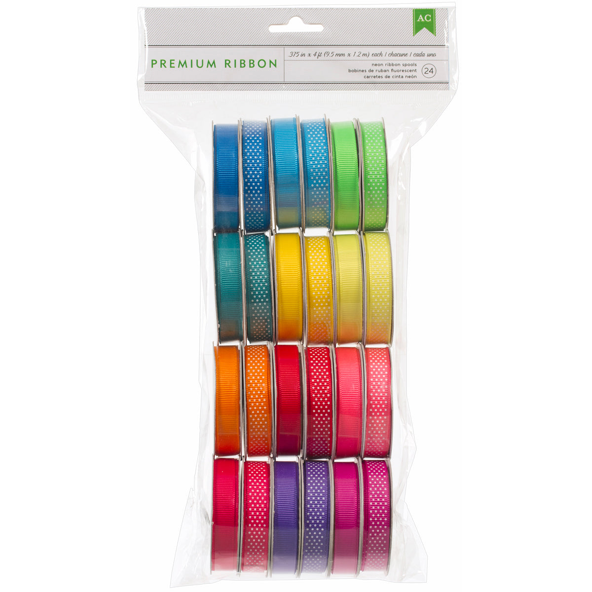 American Crafts Value Pack Premium Ribbon 24 Spools Neon