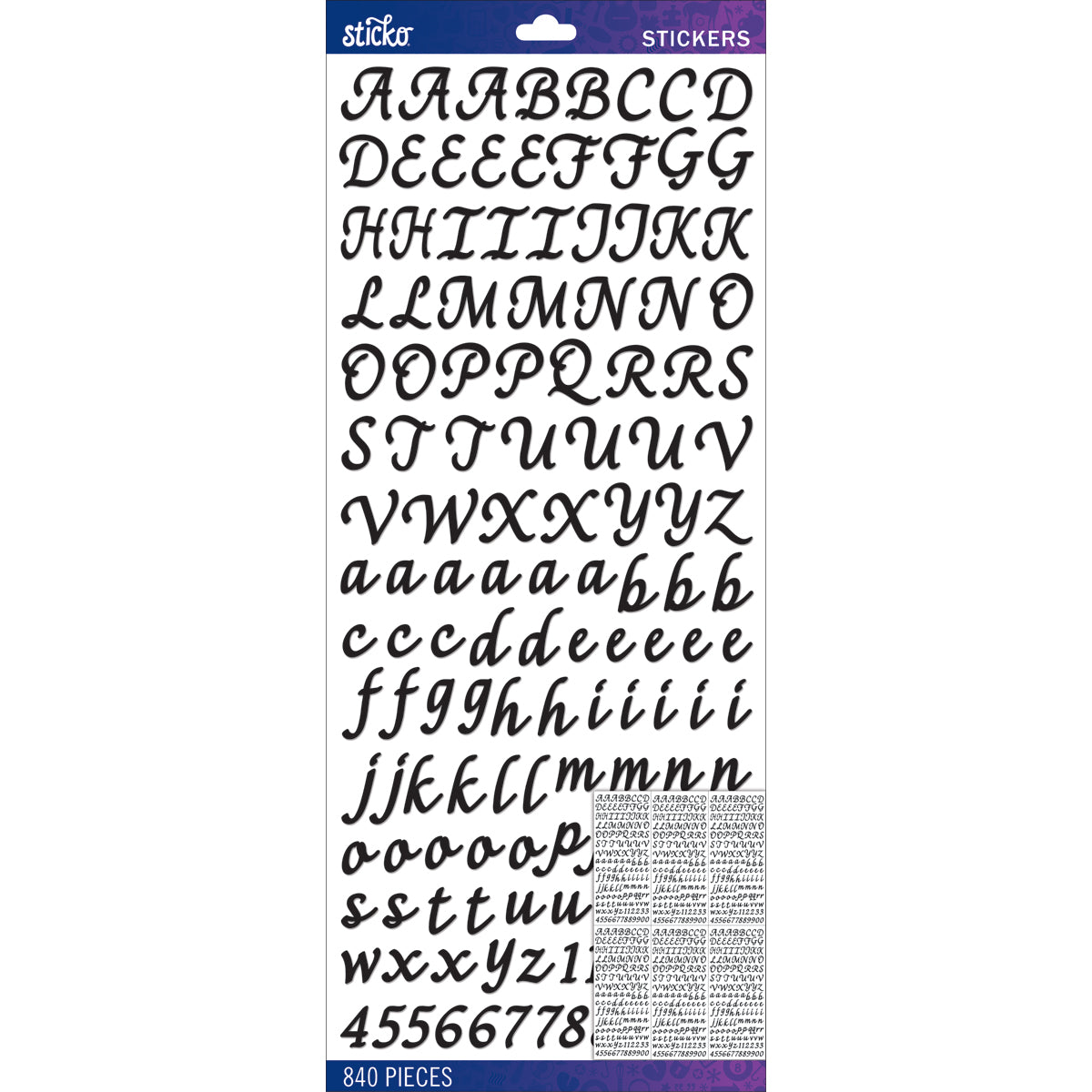 Sticko 121 Pack Script X Large Alphabet Stickers Black