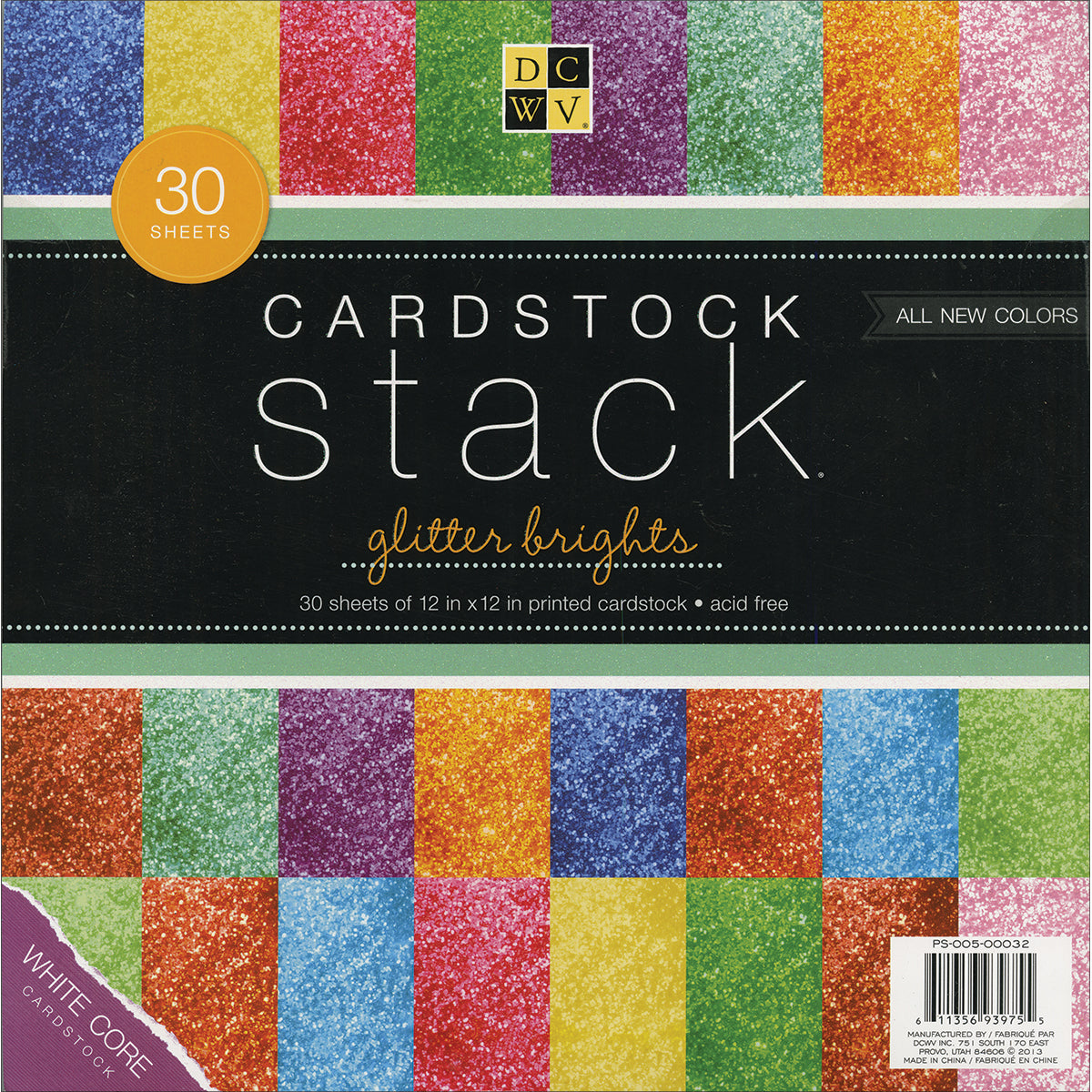 DCWV Single-Sided Cardstock Stack 12X12 30/Pkg - Glitter, White Core, 12  Color/ - 4362161