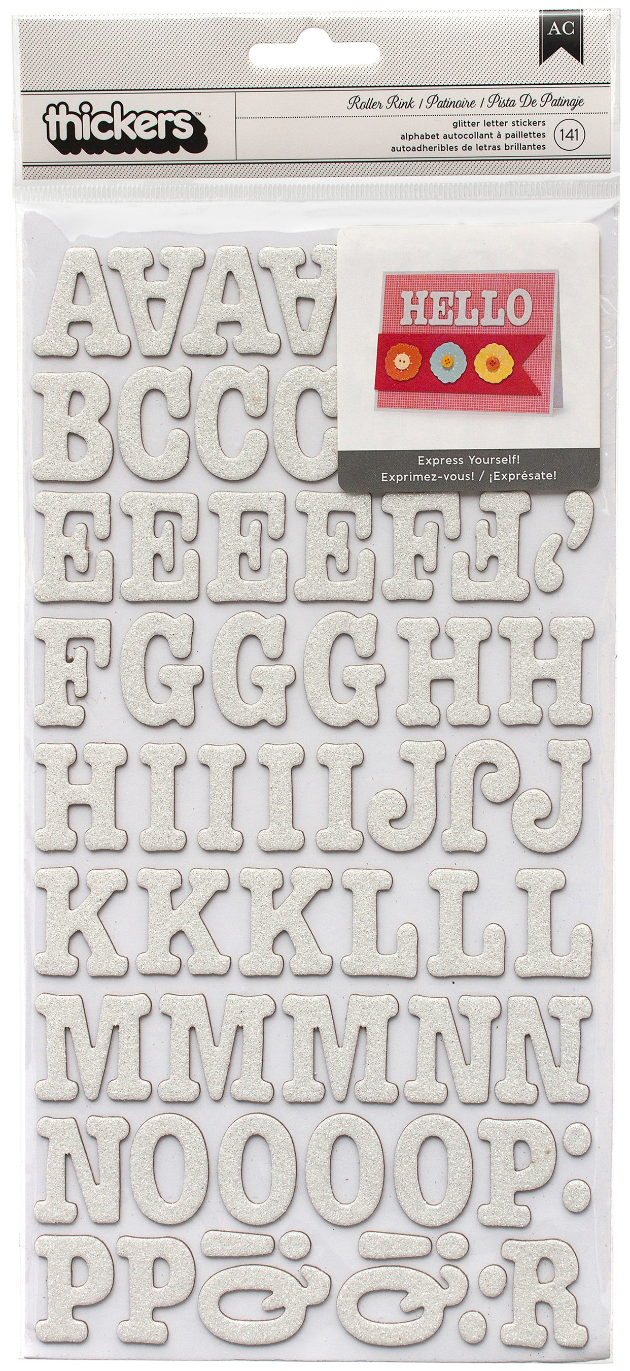 American Crafts Chipboard Alphabet Stickers-Roller Rink-White Glitter