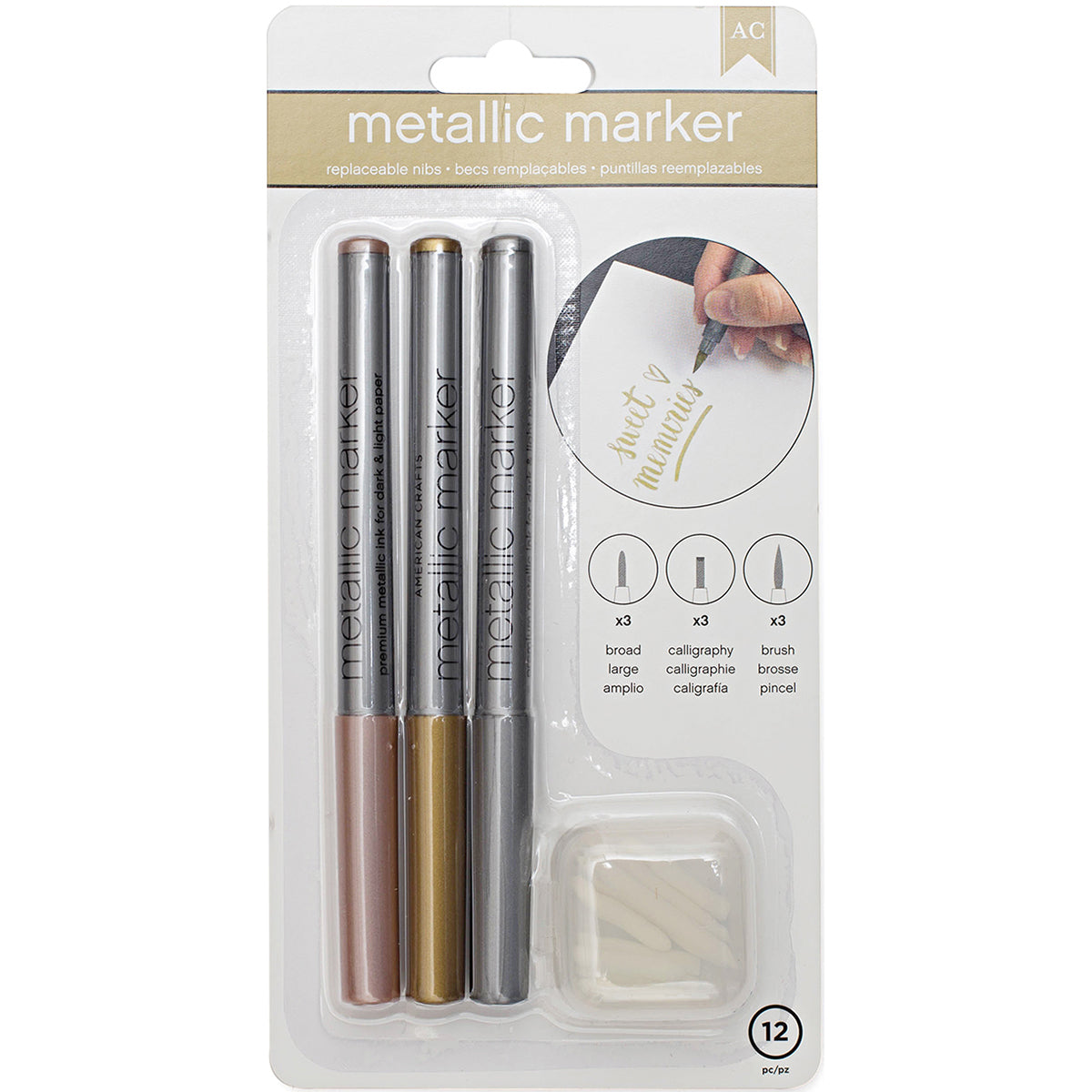 American Crafts Metallic Markers Broad Point 3/Pkg - Rose Gold, Gold & Silver