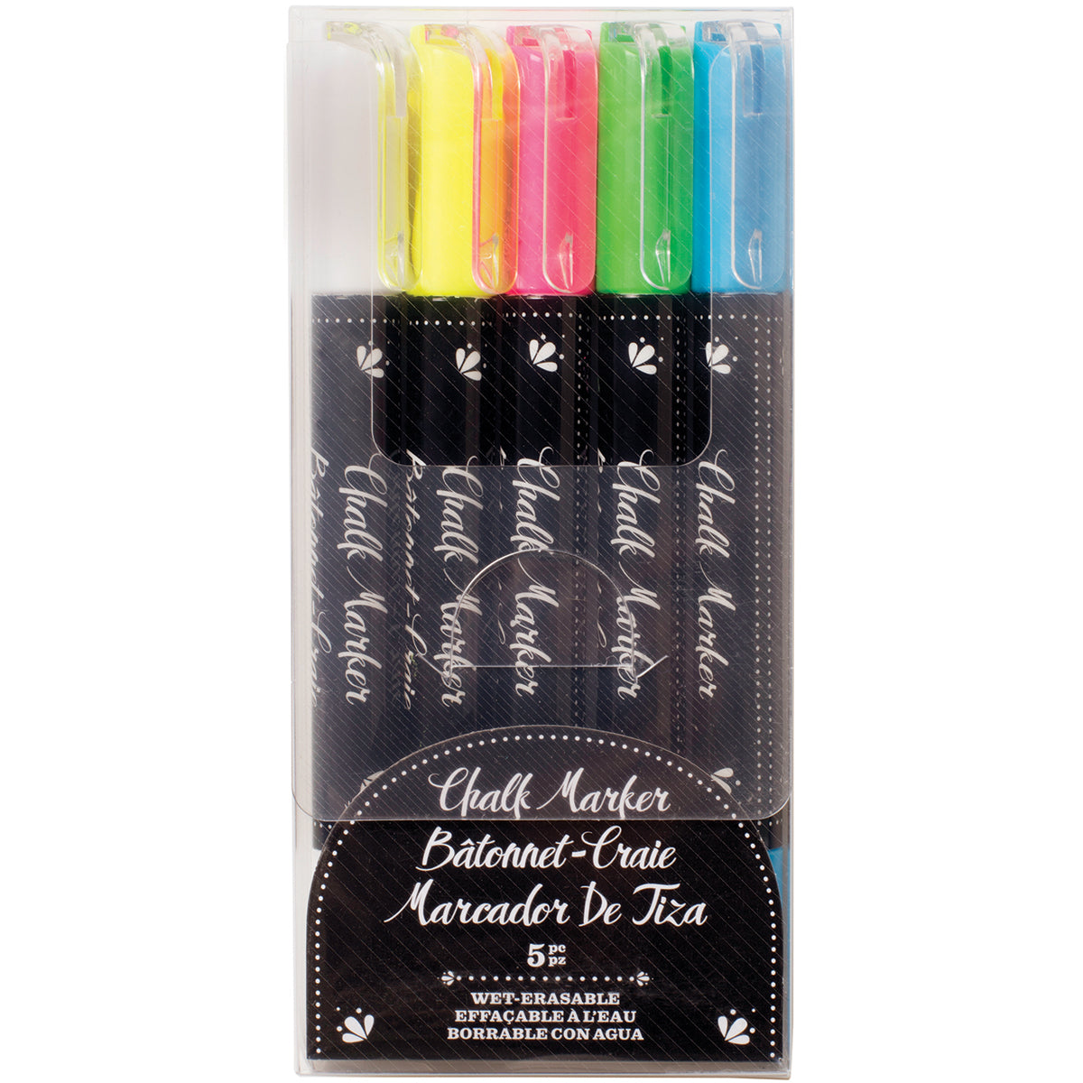 American Crafts Erasable Chalk Markers 5/Pkg-White, Yellow, Pink, Gree