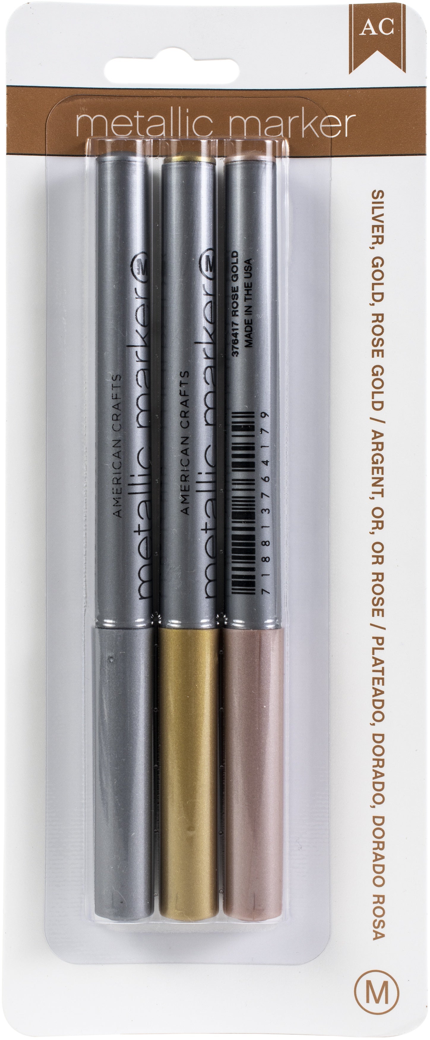 Metallic Markers 3/Pkg Gold, Silver & Rose Gold