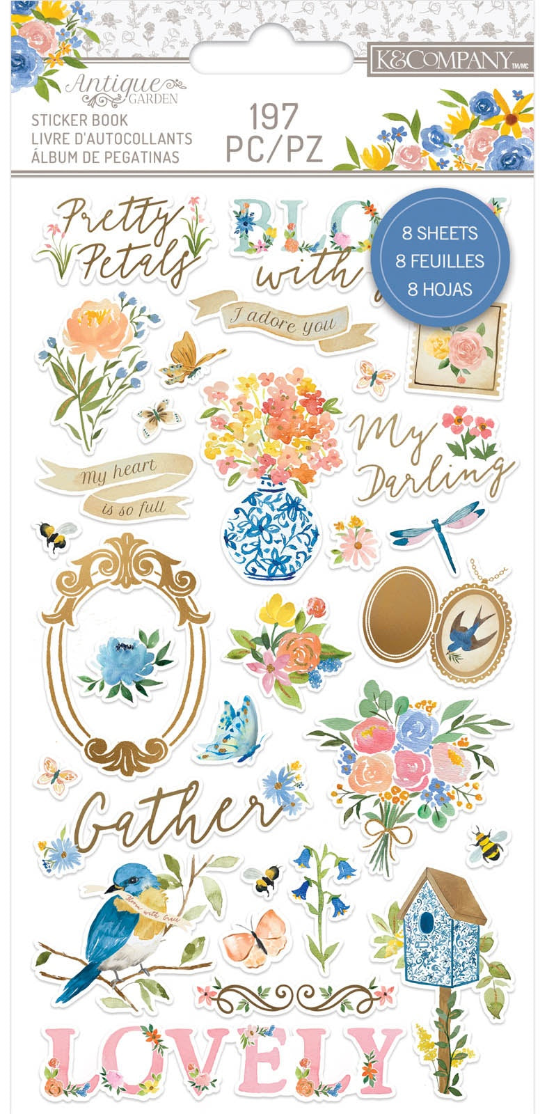 8 Sheet Vintage Scrapbook Stickers, Gold Foil Stickers for