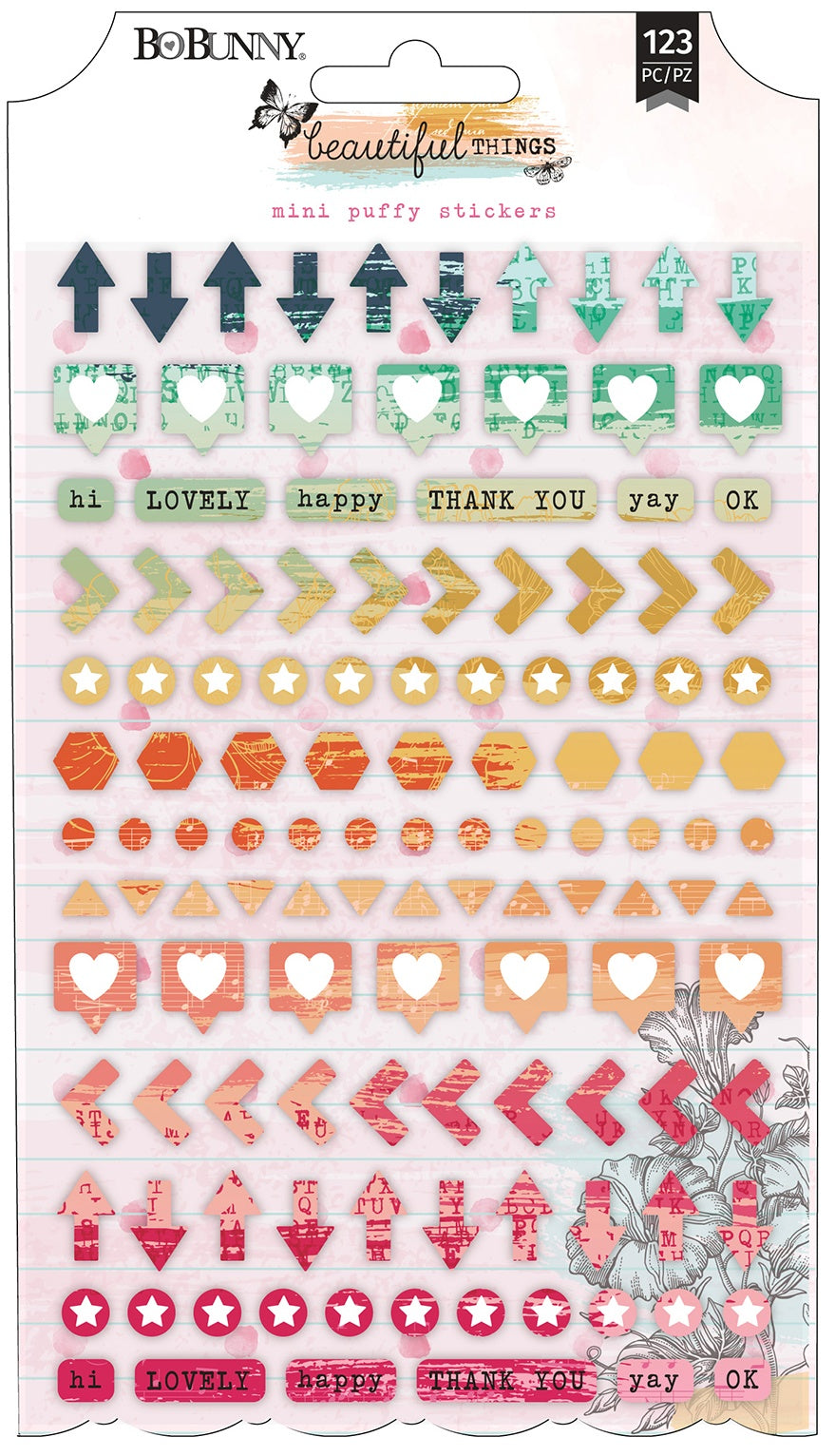 Gingham Garden Puffy Stickers 94/Pkg