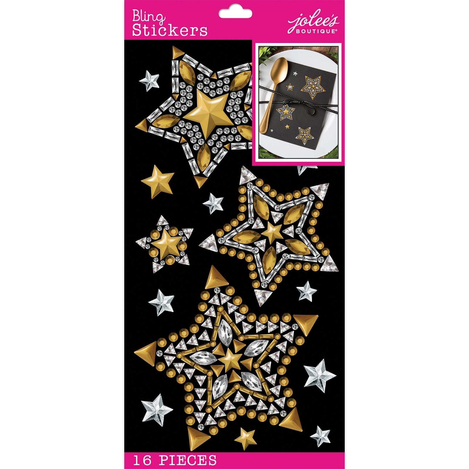 Jolee's Boutique Themed Stickers-Clear Gold Stars Bling