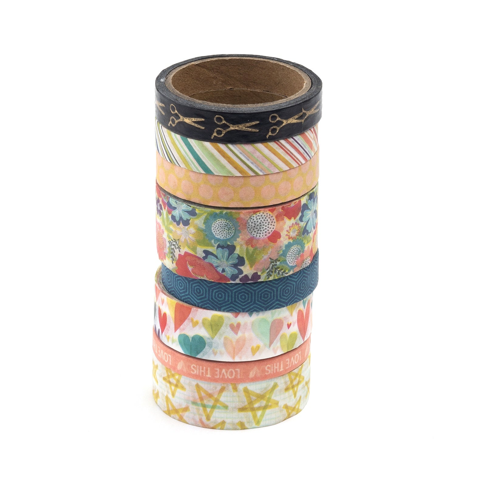 Baker Ross AX697 Pastel Washi Tape - Pack of 10, Sticky and Decorative for Card Craft, Scrapbooking and Arts and Crafts for Kids