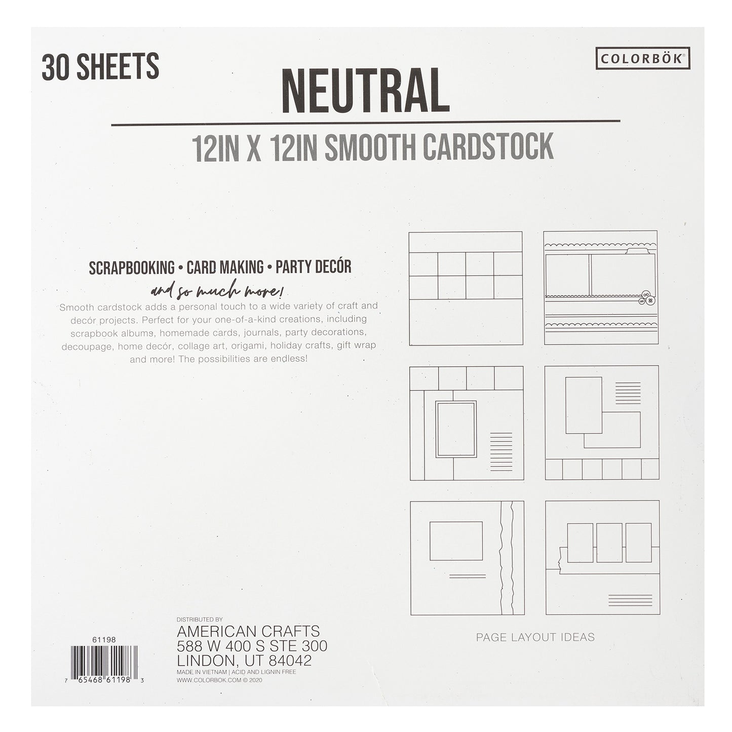 Colorbok 78lb Smooth Cardstock 12"X12" 30/Pkg-Neutral, 5 Colors/6 Each