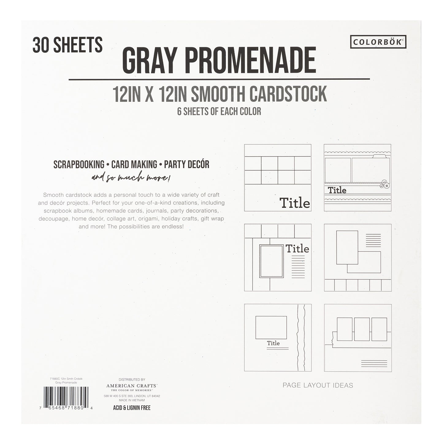 Colorbok 78lb Smooth Cardstock 12"X12" 30/Pkg-Gray Promenade, 5 Colors/6 Each
