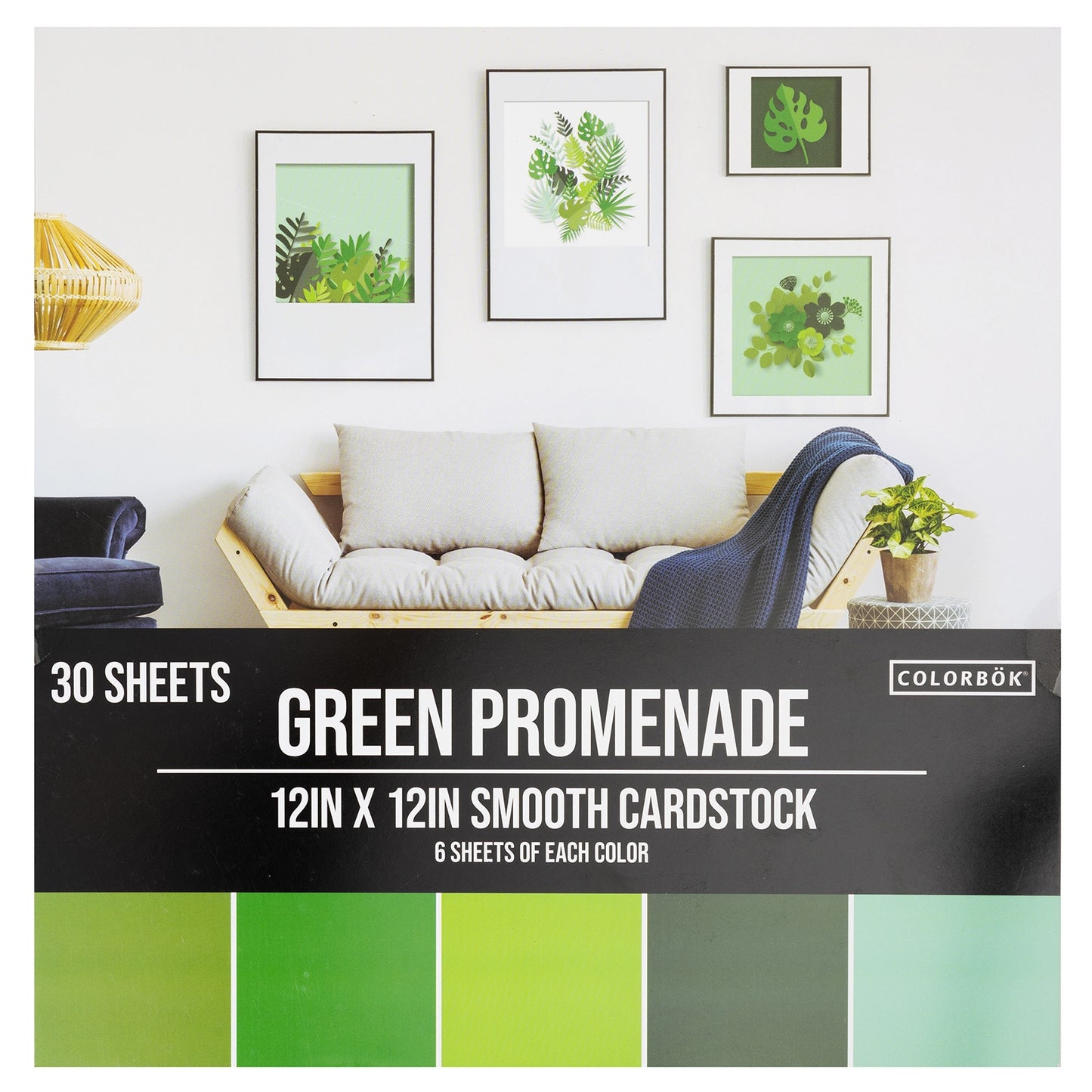 Colorbok 78lb Smooth Cardstock 12"X12" 30/Pkg-Green Promenade, 5 Colors/6 Each
