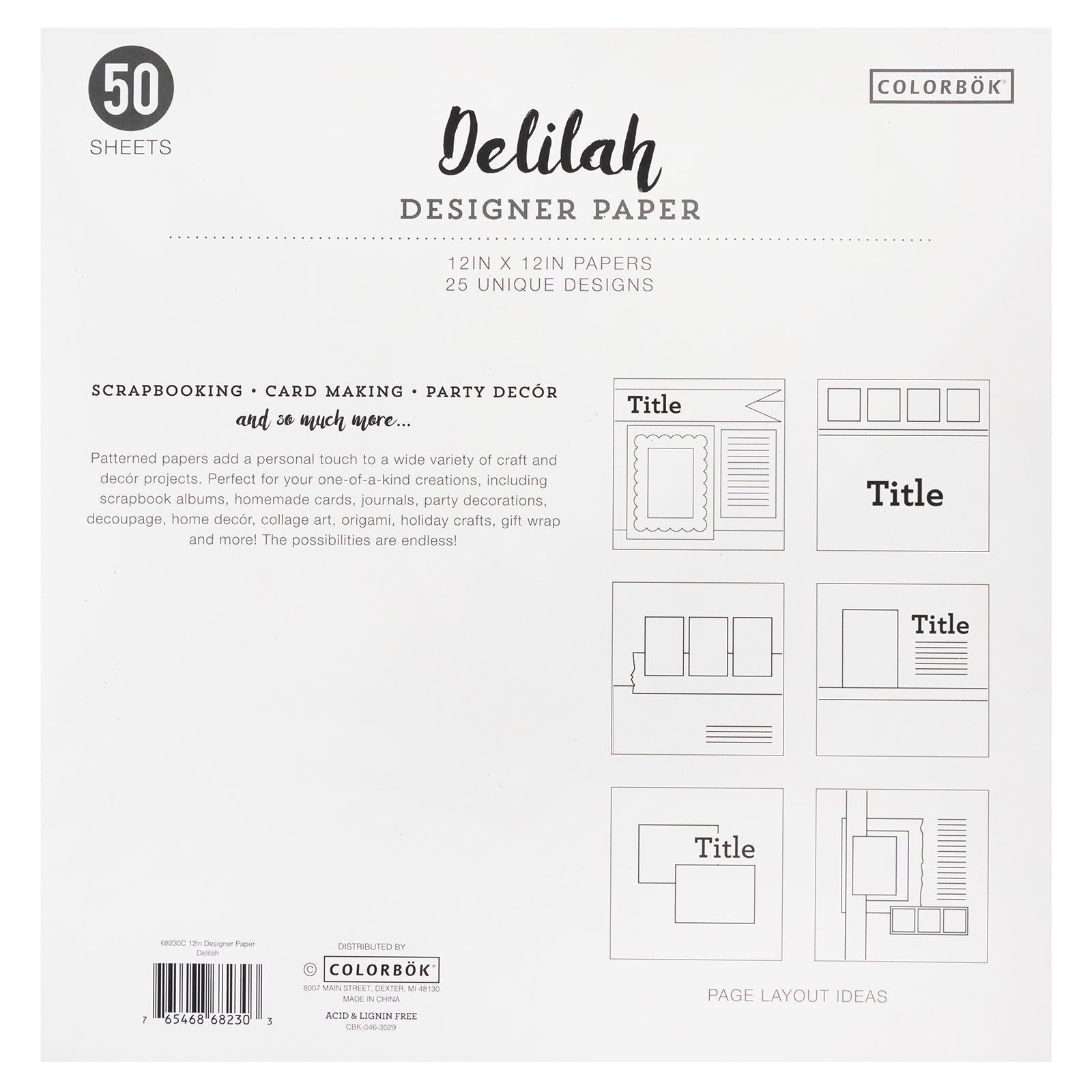 Colorbok Designer Delilah 12x12" Patterned Paper Pack