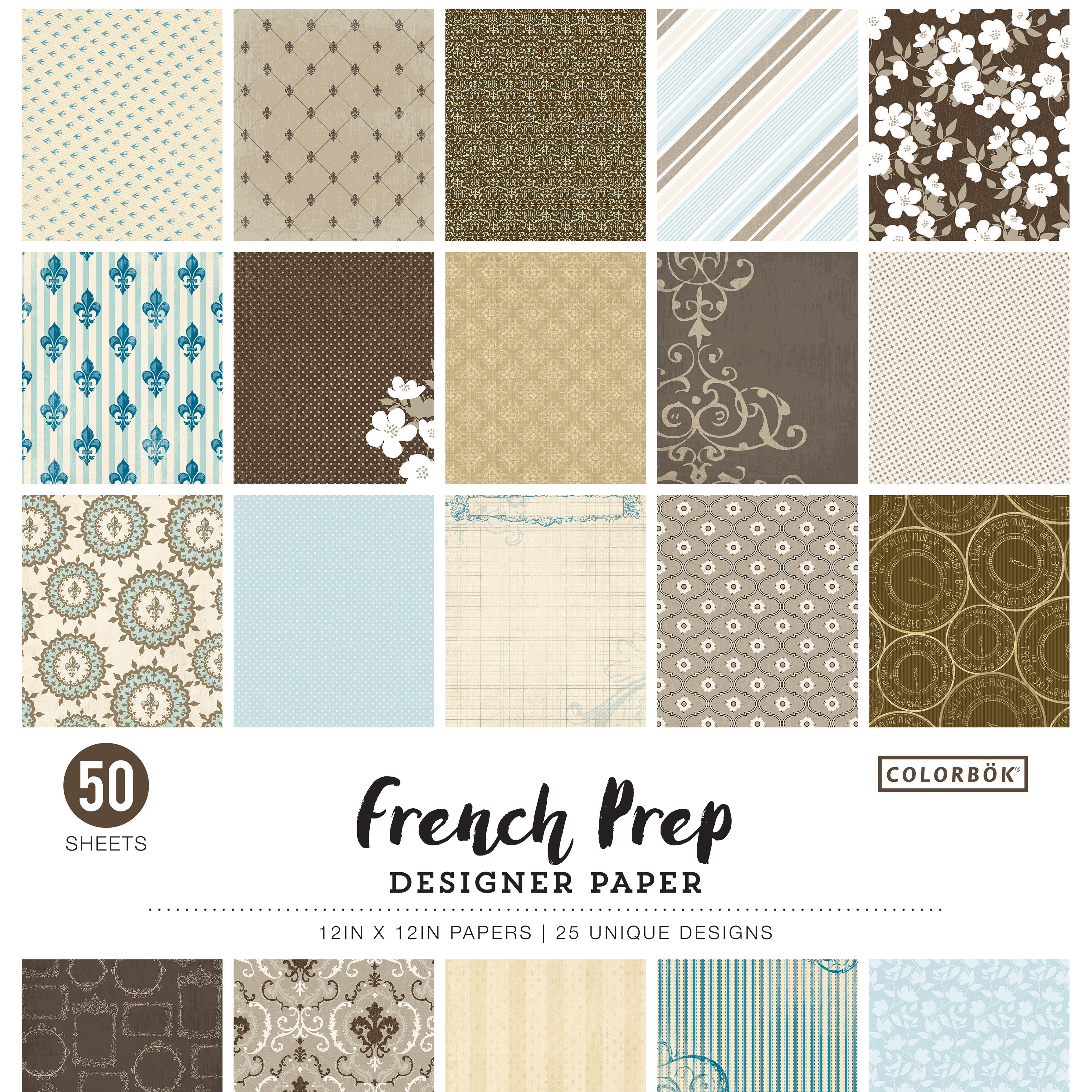 Colorbok Designer French Prep 12x12" Patterned Paper Pack