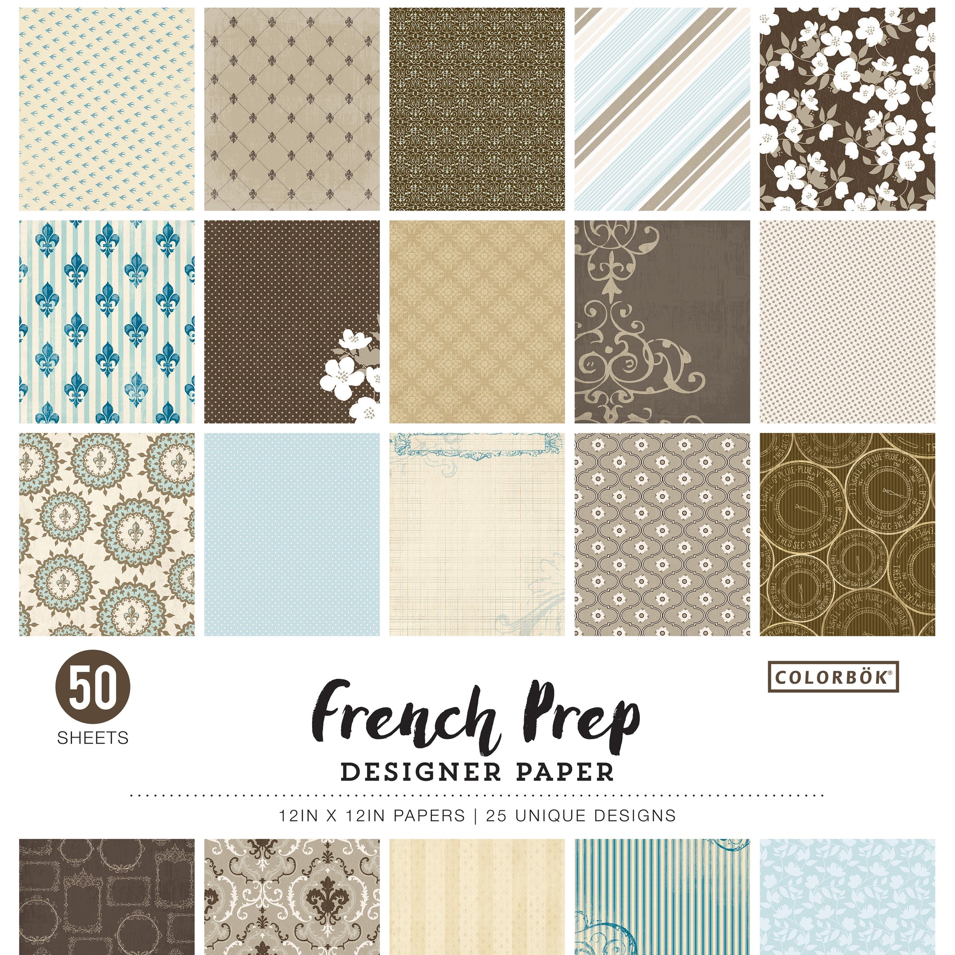 Colorbok Designer French Prep 12x12" Patterned Paper Pack
