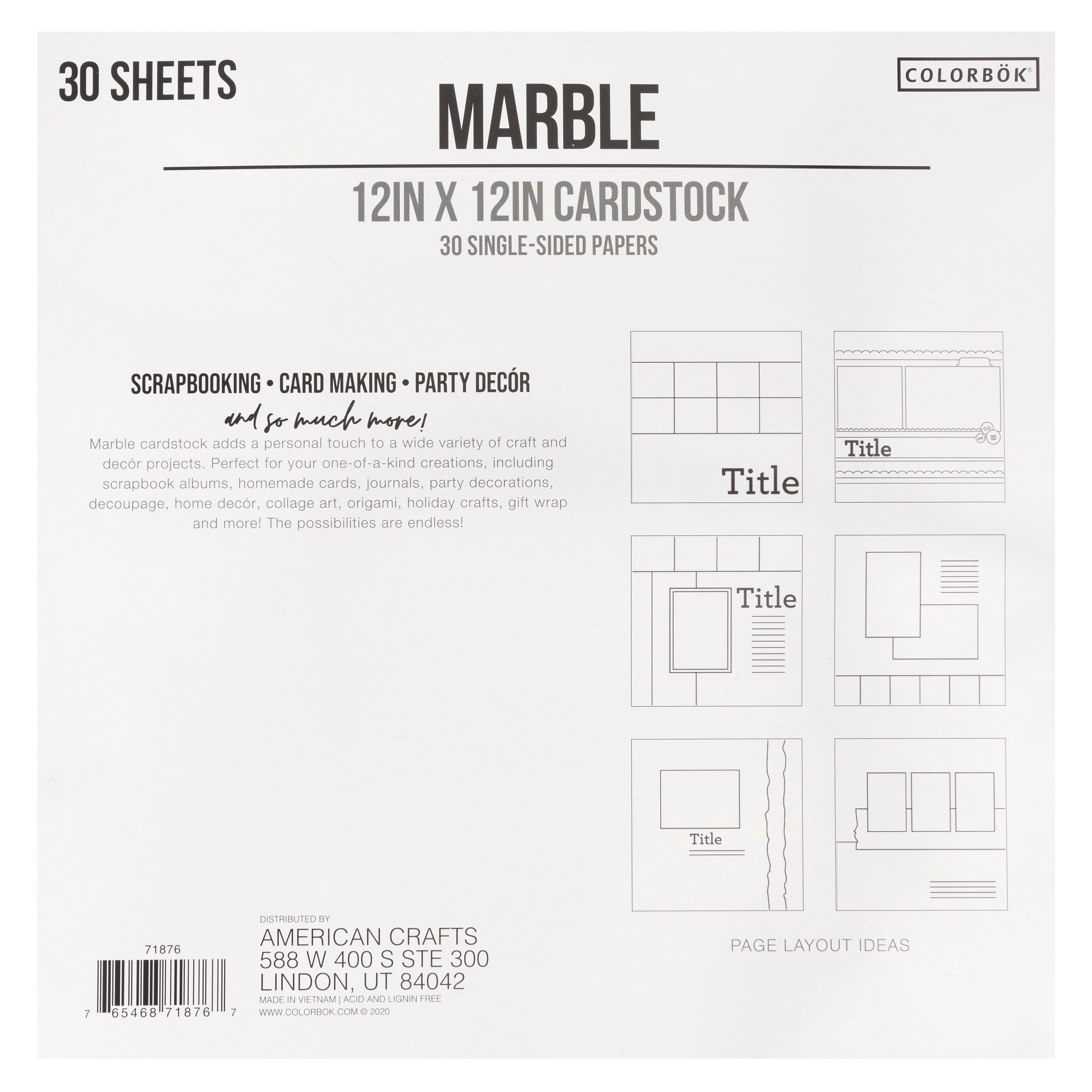 Colorbok Marble Printed 12x12" Patterned Cardstock Pack