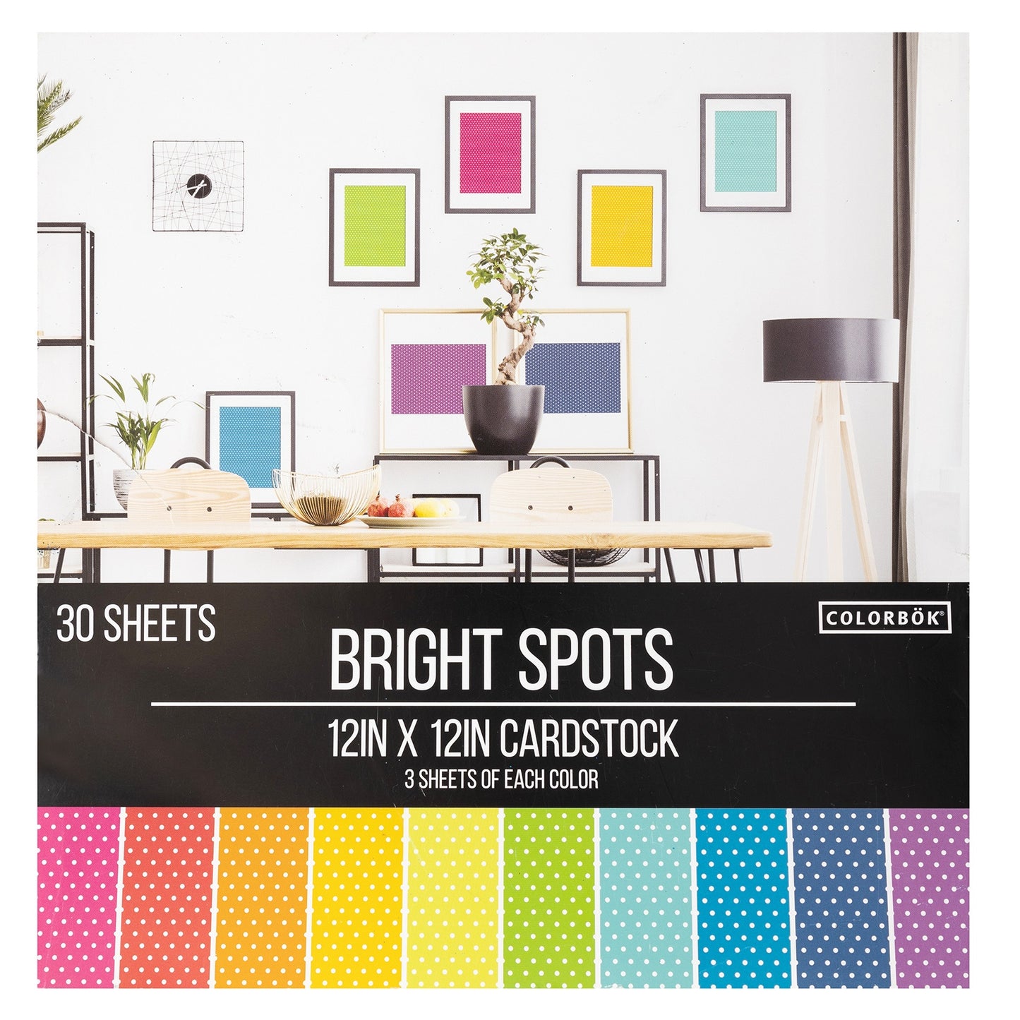 Colorbok 78lb Single-Sided Printed Cardstock 12"X12" 30/Pkg-Bright Spots, 6 Colors/5 Each