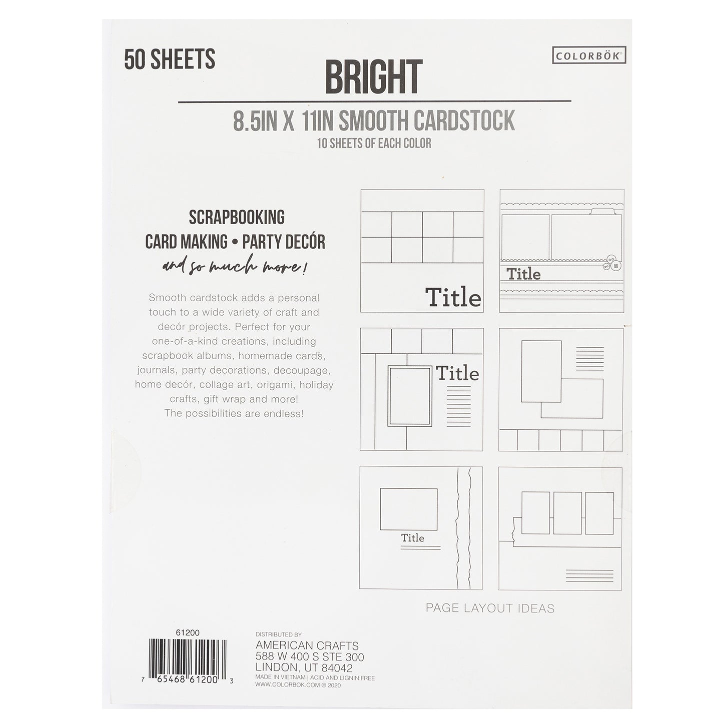 Colorbok 78lb Smooth Cardstock 8.5"X11" 50/Pkg-Bright, 5 Colors/10 Each