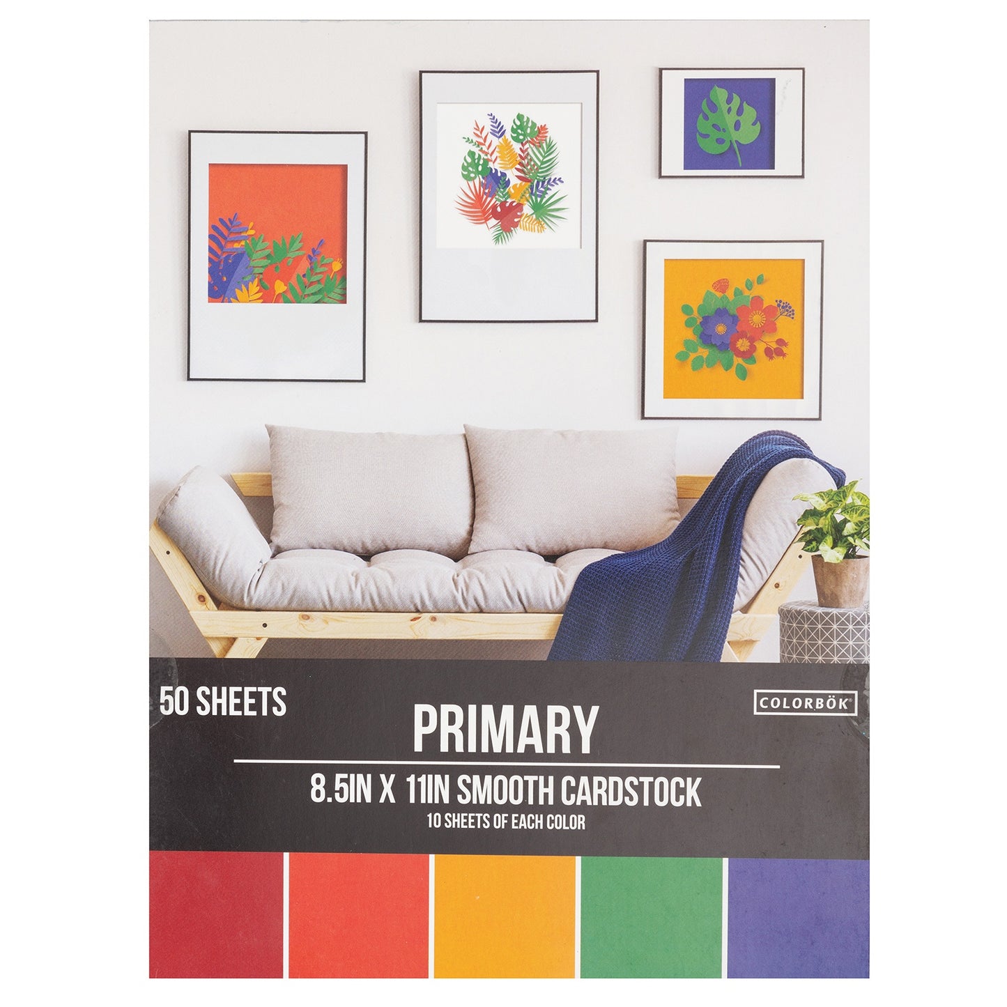 Colorbok 78lb Smooth Cardstock 8.5"X11" 50/Pkg-Primary, 5 Colors/10 Each