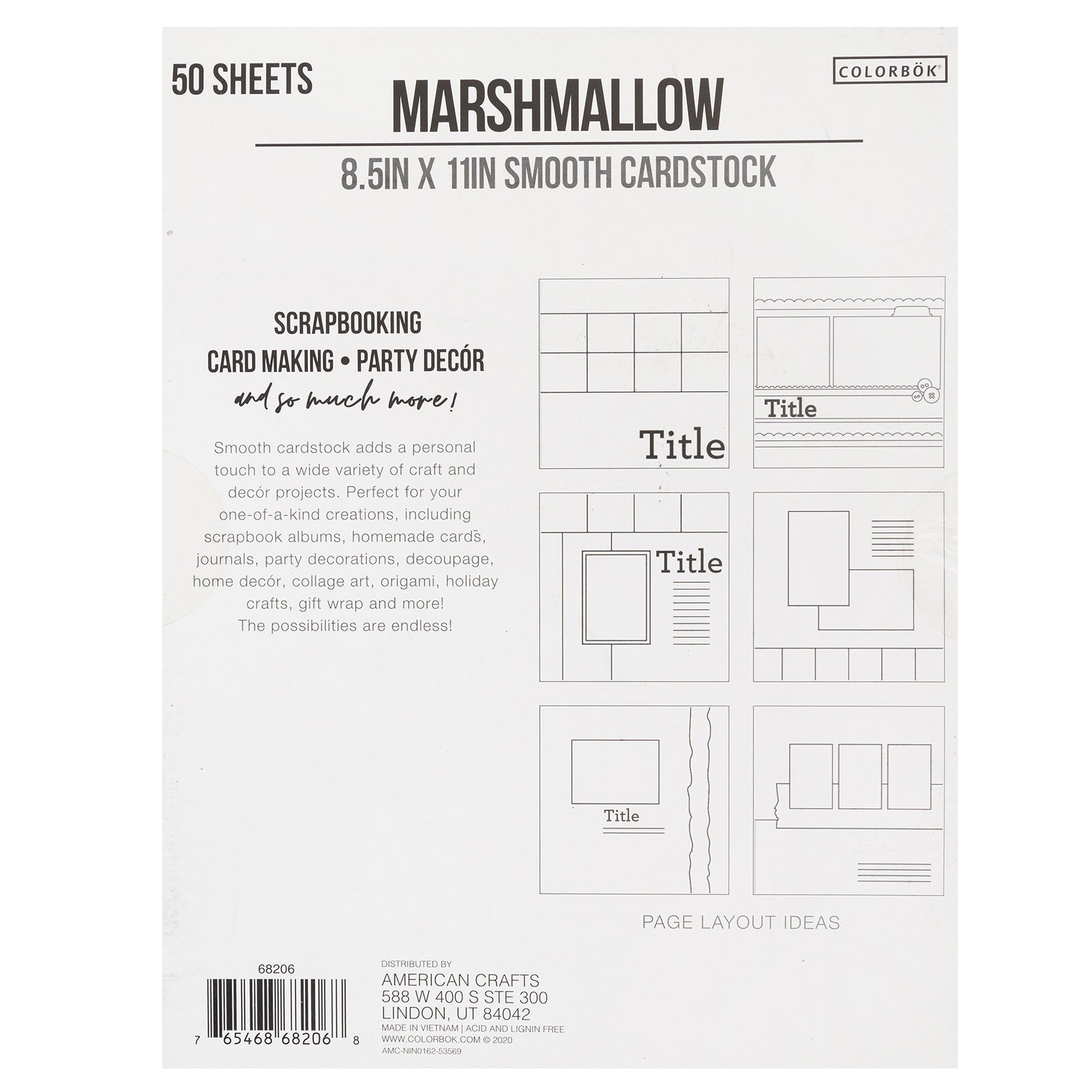 Colorbok 78lb Smooth Cardstock 8.5X11 50 Pkg Marshmallow