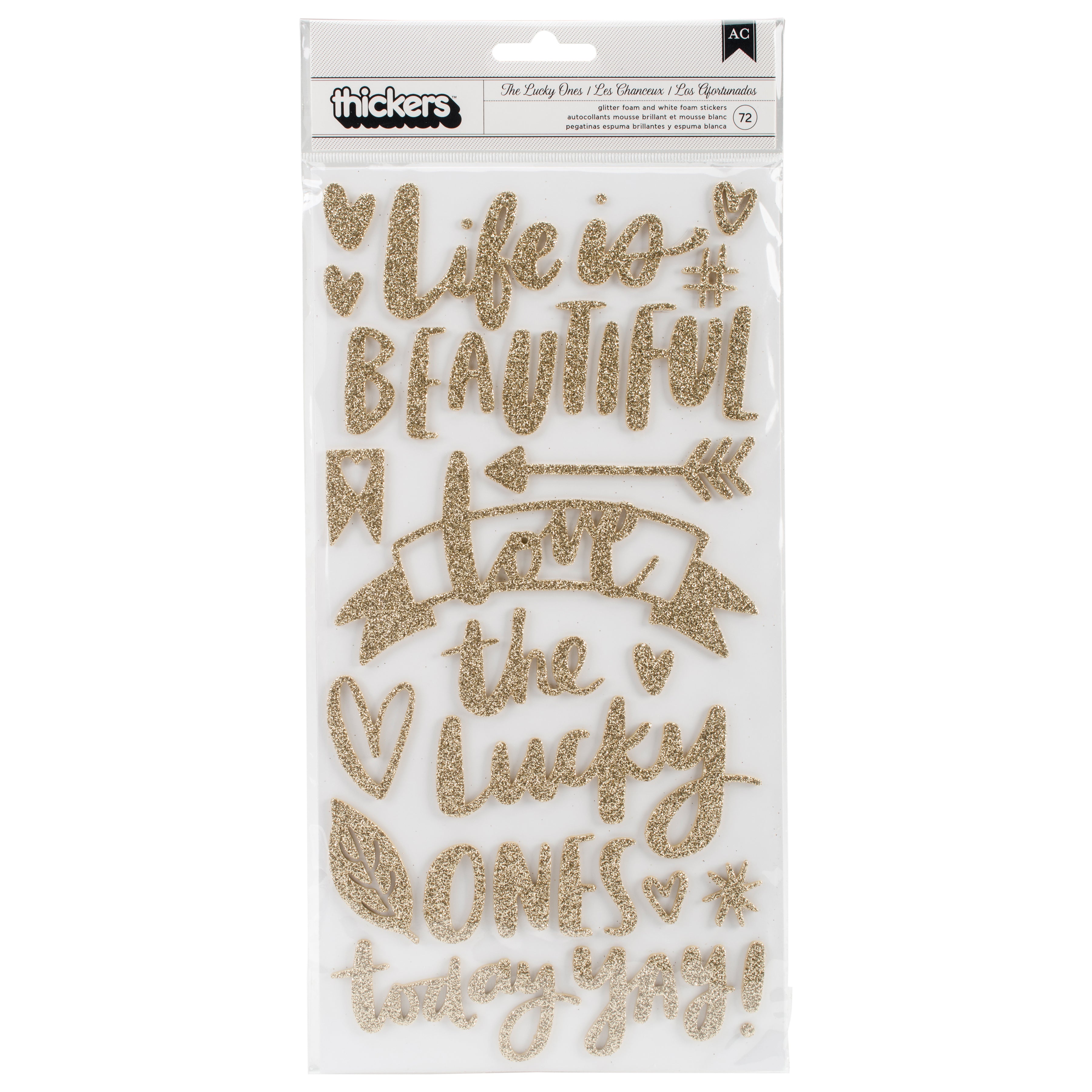 Thickers Amy Tan Hustle & Heart Phrase Stickers - Gold Glitter, 72pcs