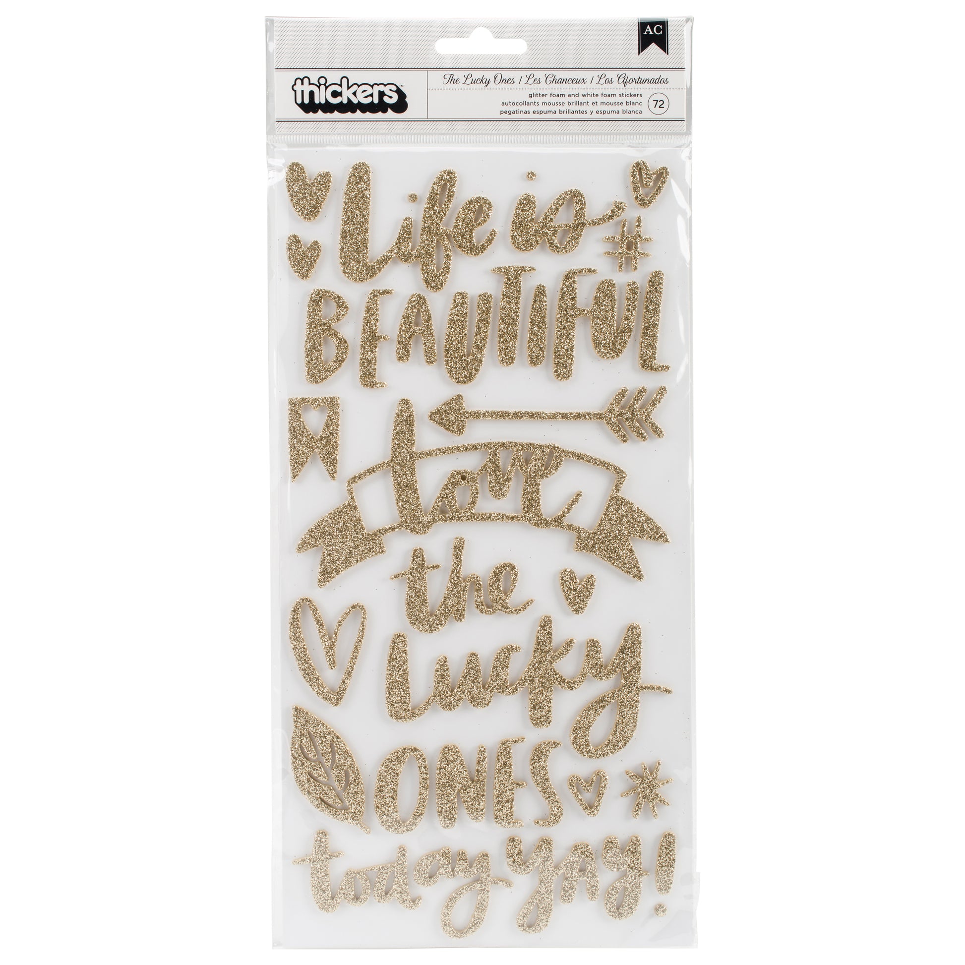 Thickers Amy Tan Hustle & Heart Phrase Stickers - Gold Glitter, 72pcs