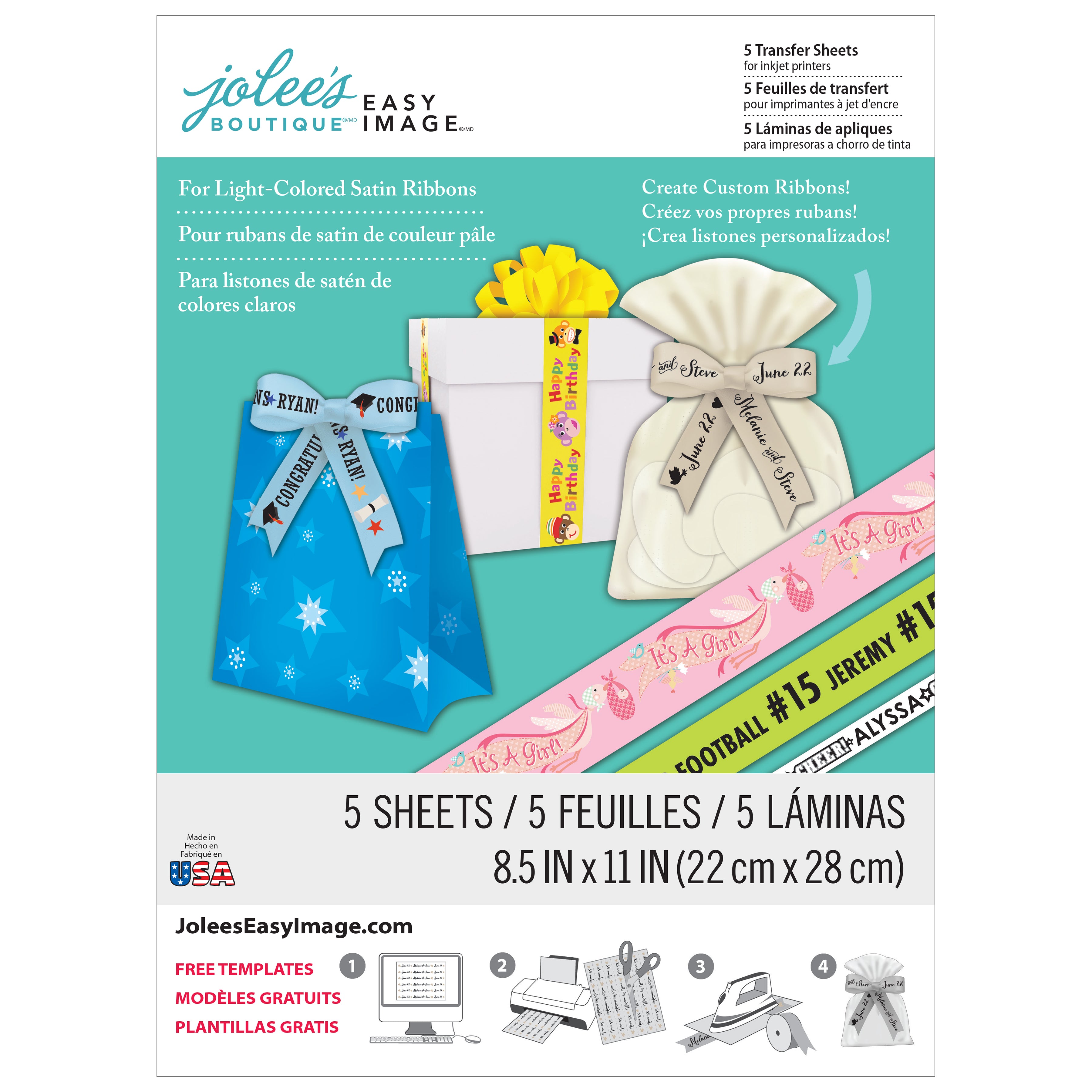 Jolee's Easy Image Printable Transfer Sheets for Light Satin Ribbon