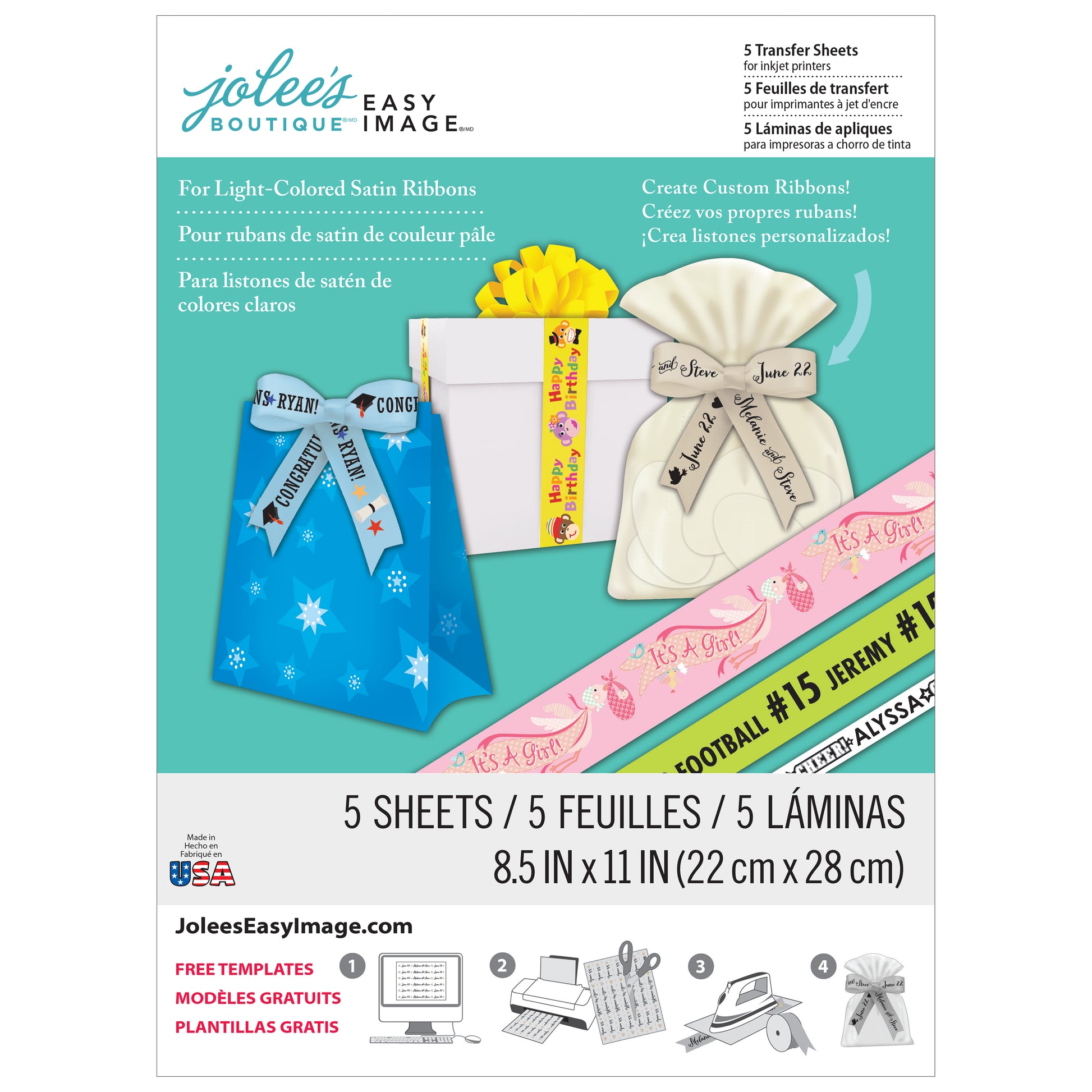 Jolee's Easy Image Printable Transfer Sheets for Light Satin Ribbon