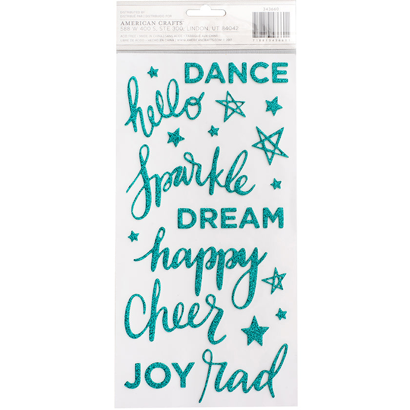 Thickers Shimelle Glitter Girl Phrases Stickers - Teal Glitter, 58pcs