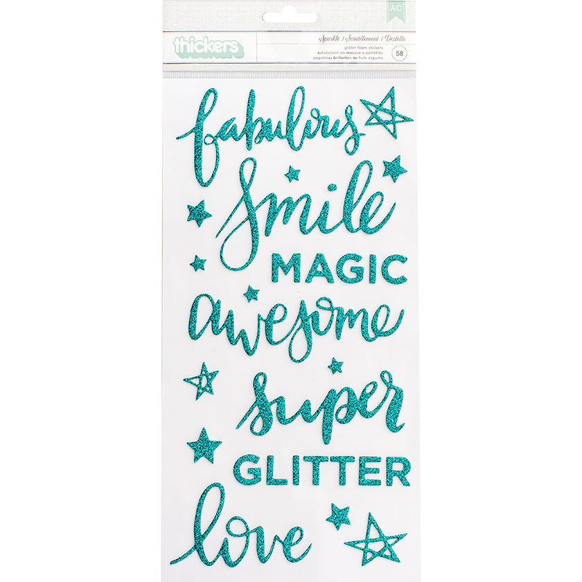 Thickers Shimelle Glitter Girl Phrases Stickers - Teal Glitter, 58pcs
