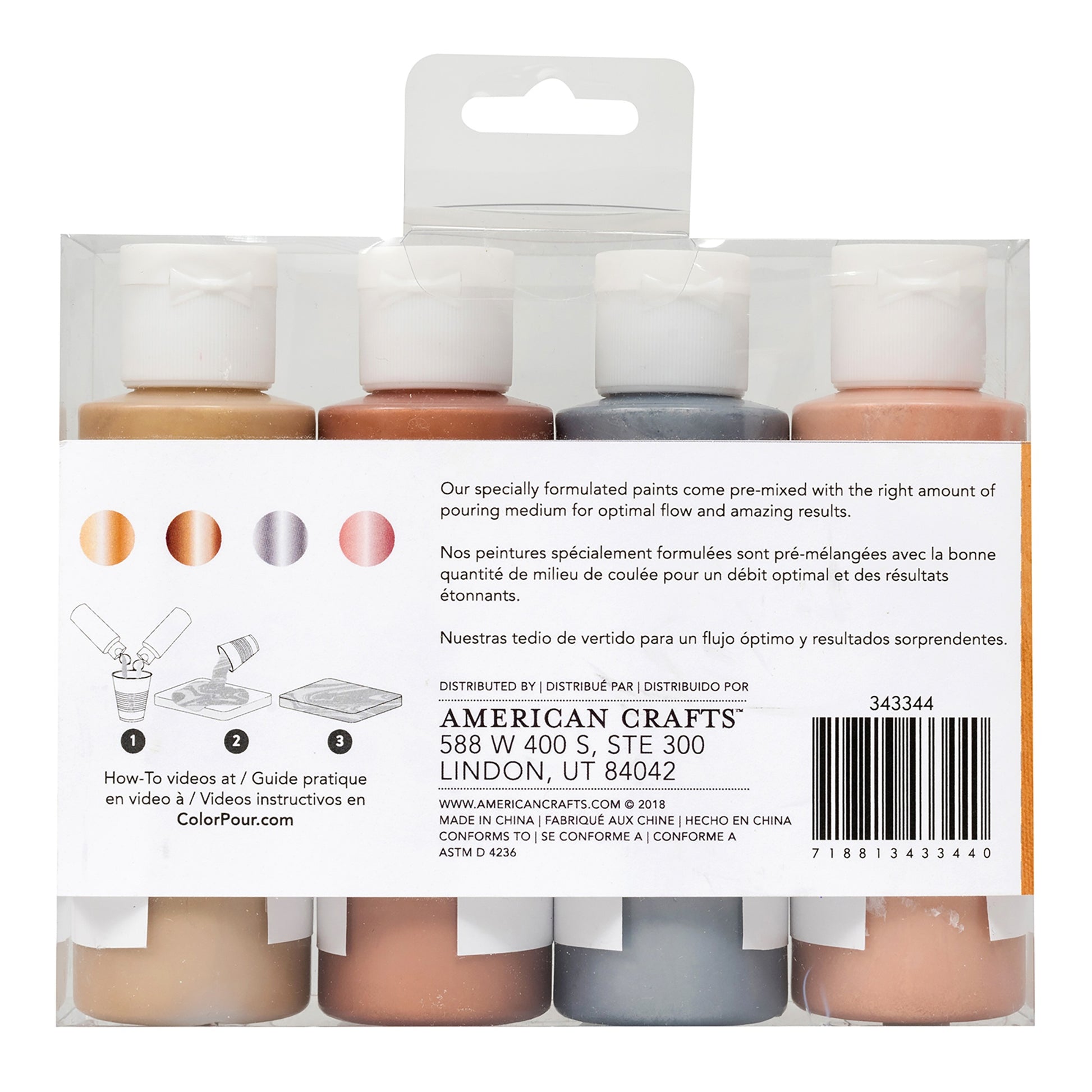 American Crafts Color Pour Pre-Mixed 4-Color Metallic Pouring Paint Kit