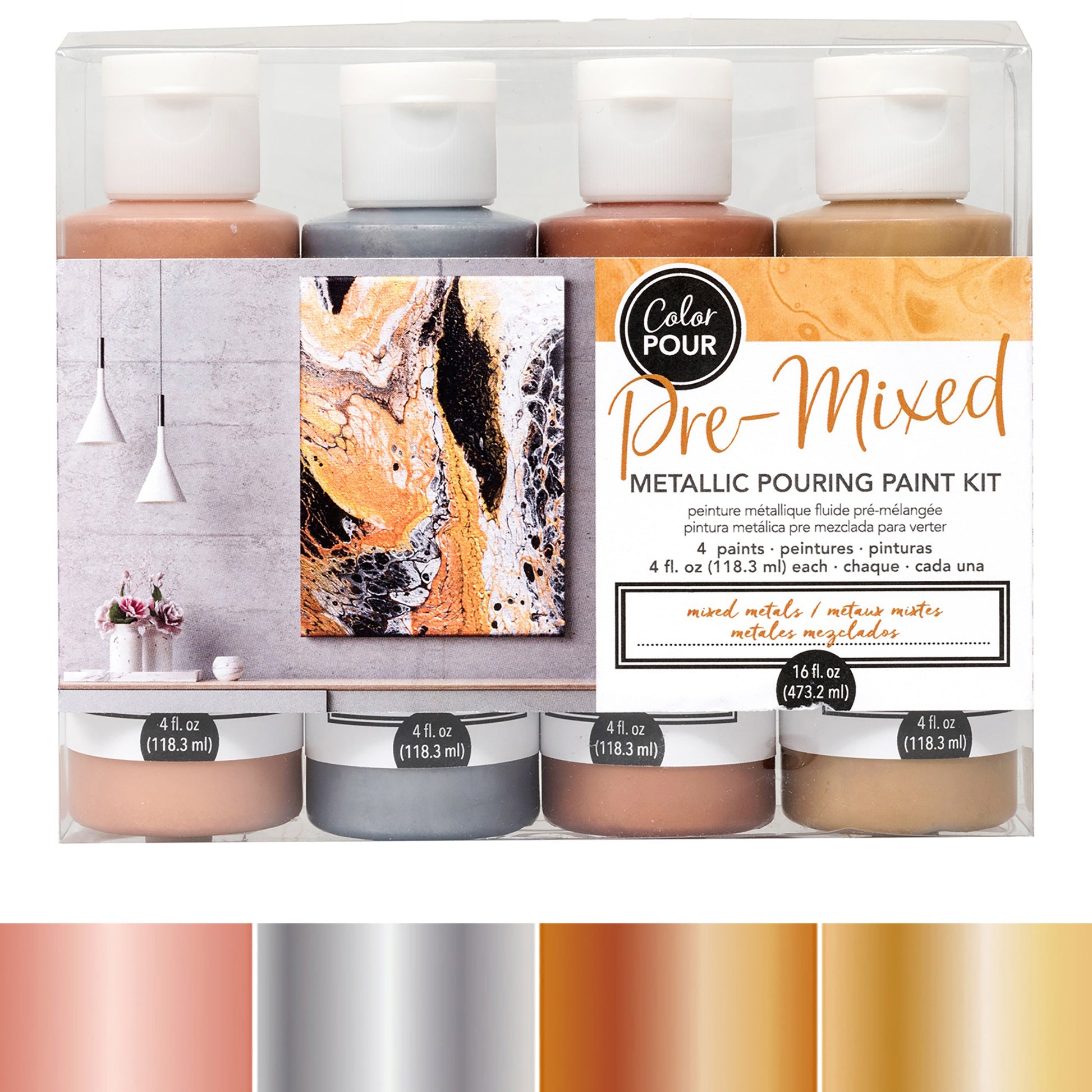 American Crafts Color Pour Pre-Mixed 4-Color Metallic Pouring Paint Kit