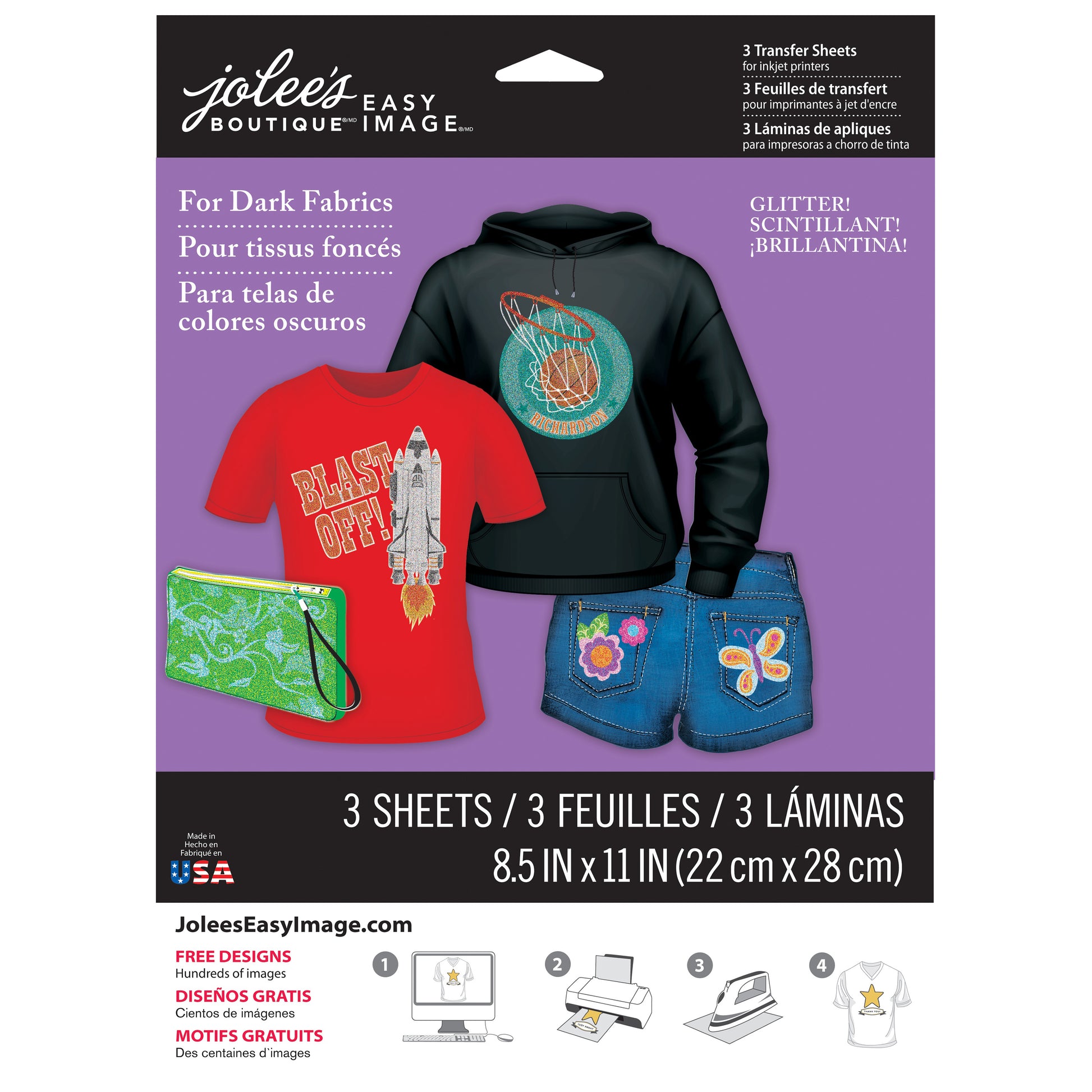 Jolee's Easy Image Glitter Transfer Sheets for Dark Fabrics