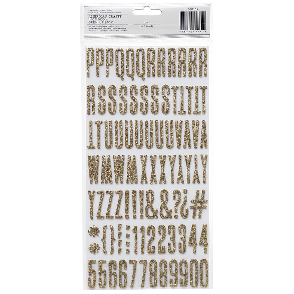 Thickers Shimelle Alphabet Stickers - Fitzgerald Font, Gold Glitter, 183pcs