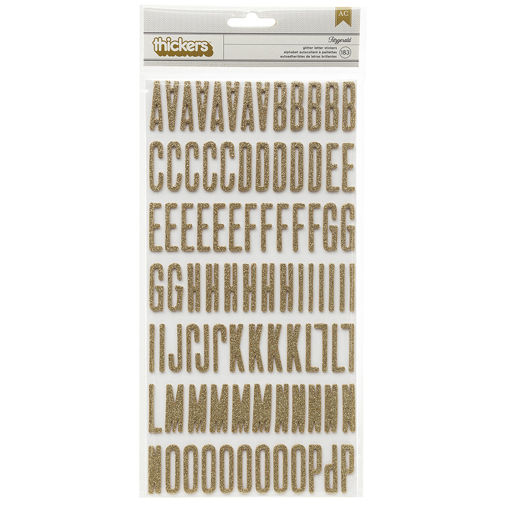 Thickers Shimelle Alphabet Stickers - Fitzgerald Font, Gold Glitter, 183pcs