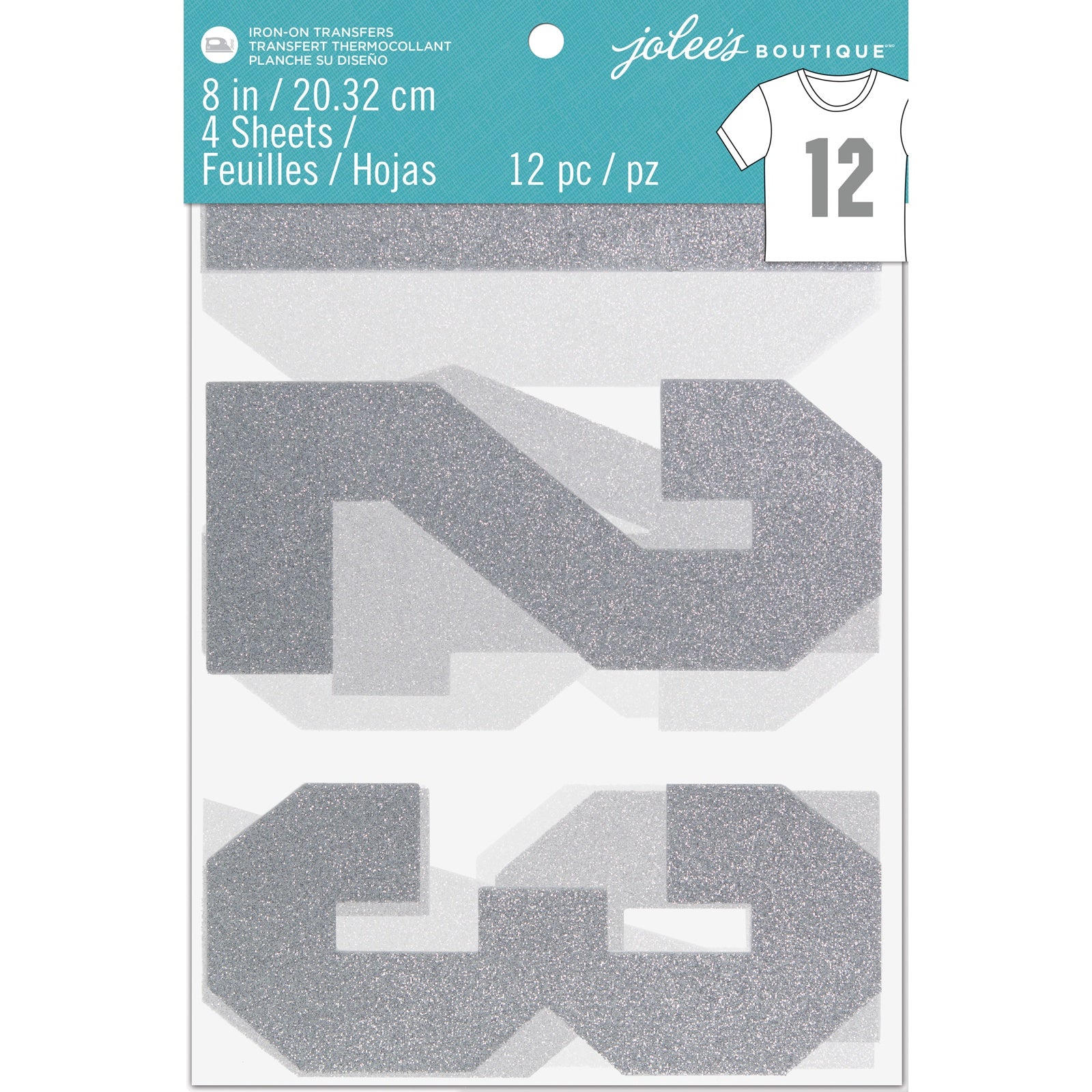 Jolee's 8" Silver Glitter Iron-On Numbers - 12 pack