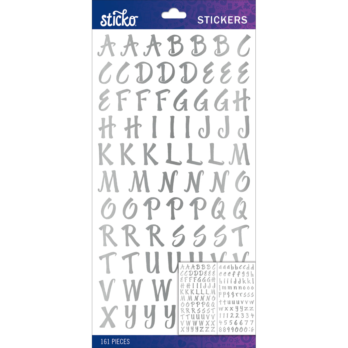 Sticko Alphabet Stickers - Silver Foil Brush Small