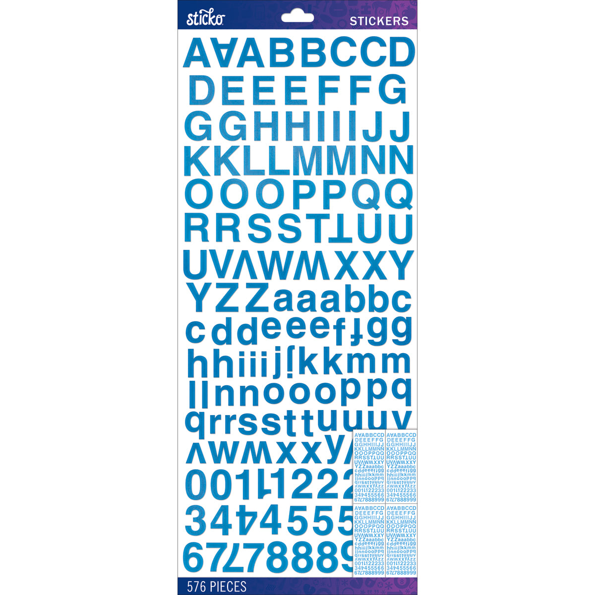 Sticko Alphabet Stickers - Helvetica Standard Font, Blue Foil, 121pcs