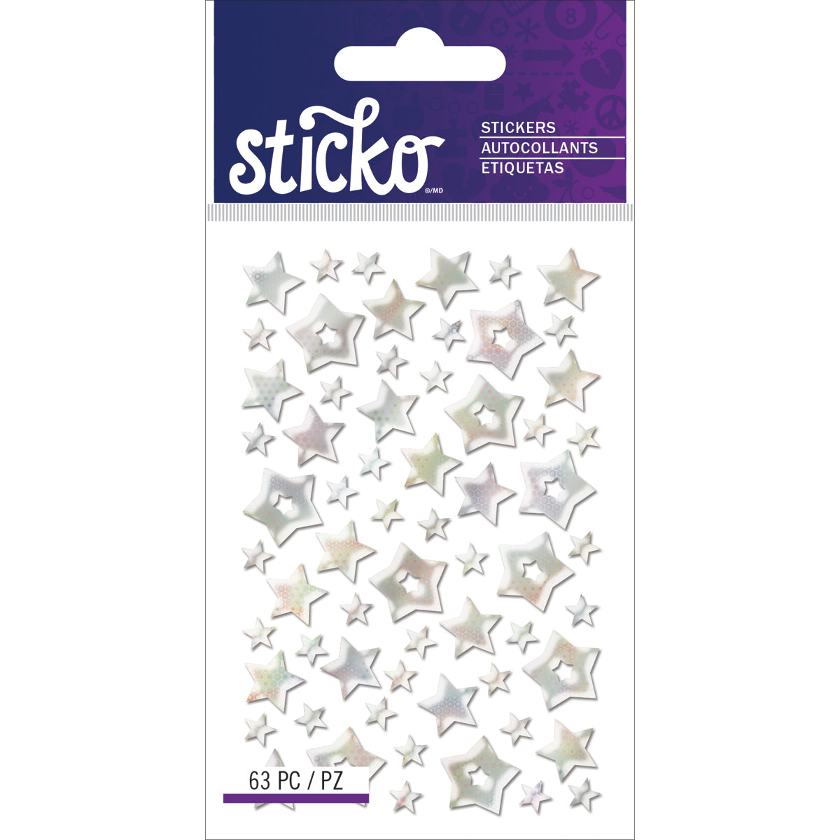 Sticko Stickers - Silver Stars, 63 stickers
