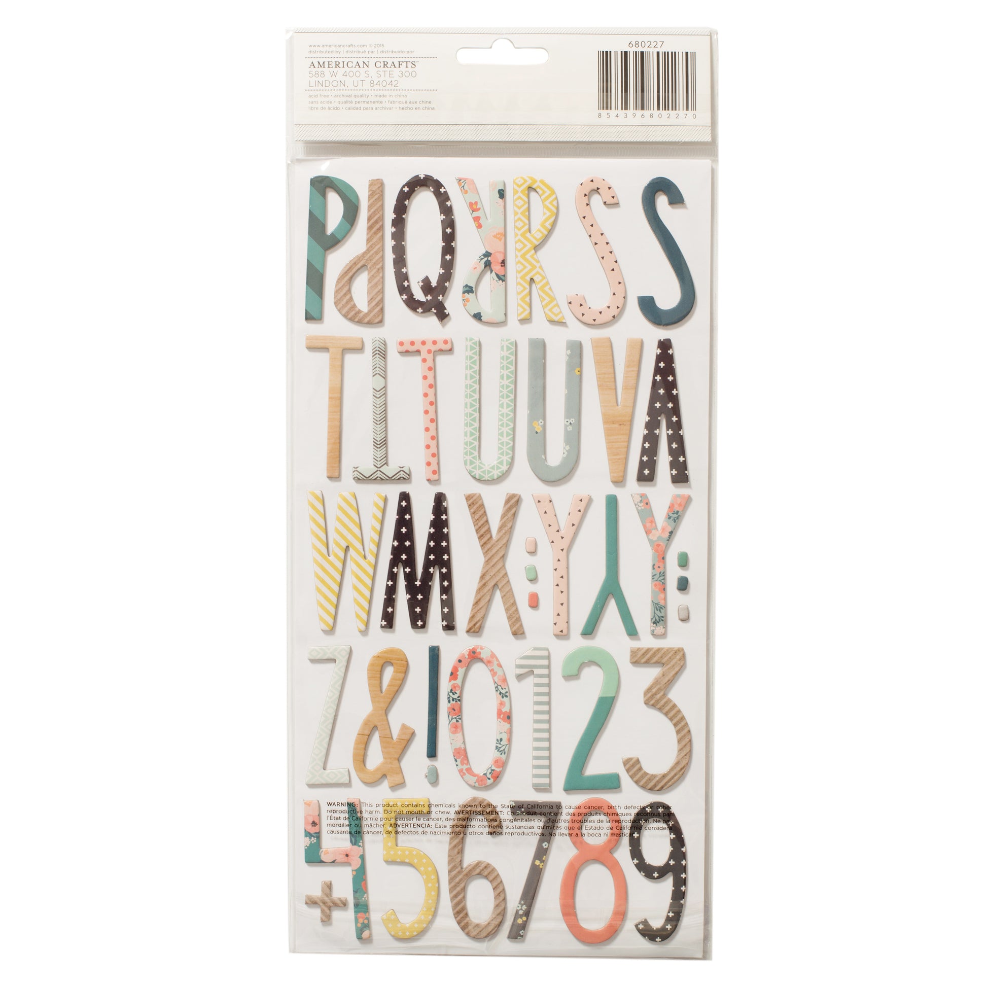American Crafts Wonder Thickers - Trinket Patterned Alpha, 75 stickers