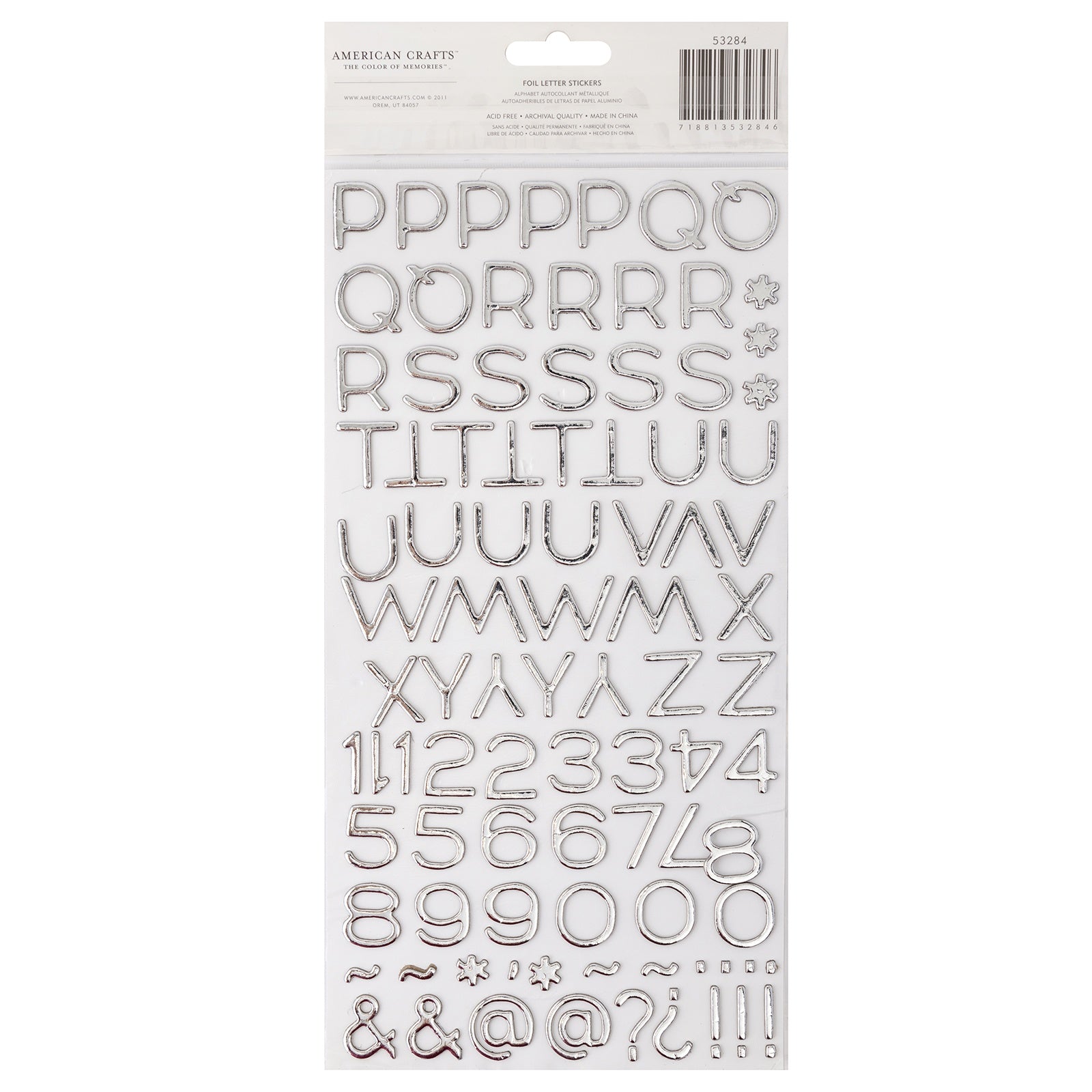 American Crafts Foil Alphabet Thicker Stickers - Hardcover - Silver, 198 Pieces
