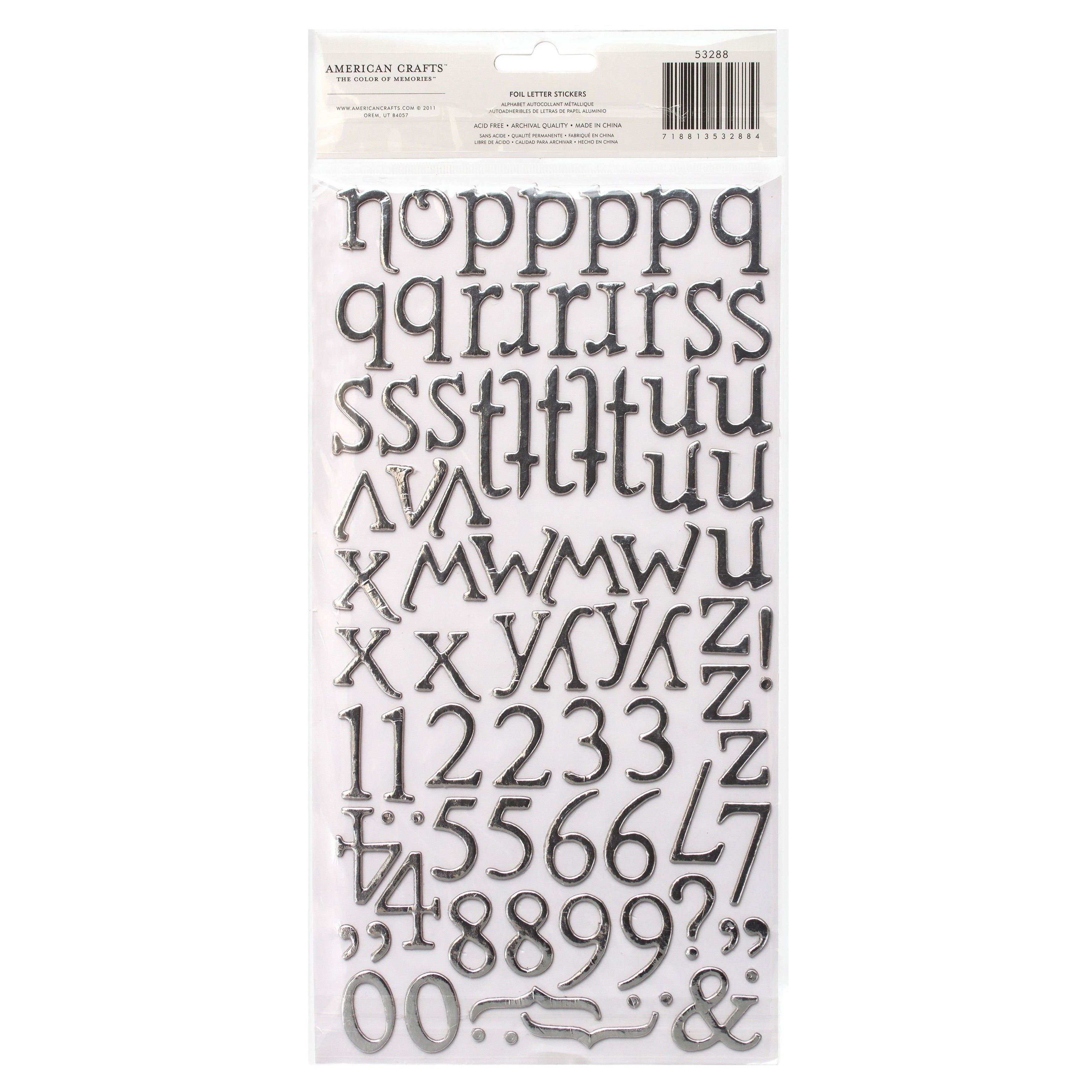 American Crafts Foil Alphabet Stickers - Silver Sentiments, 167 pack
