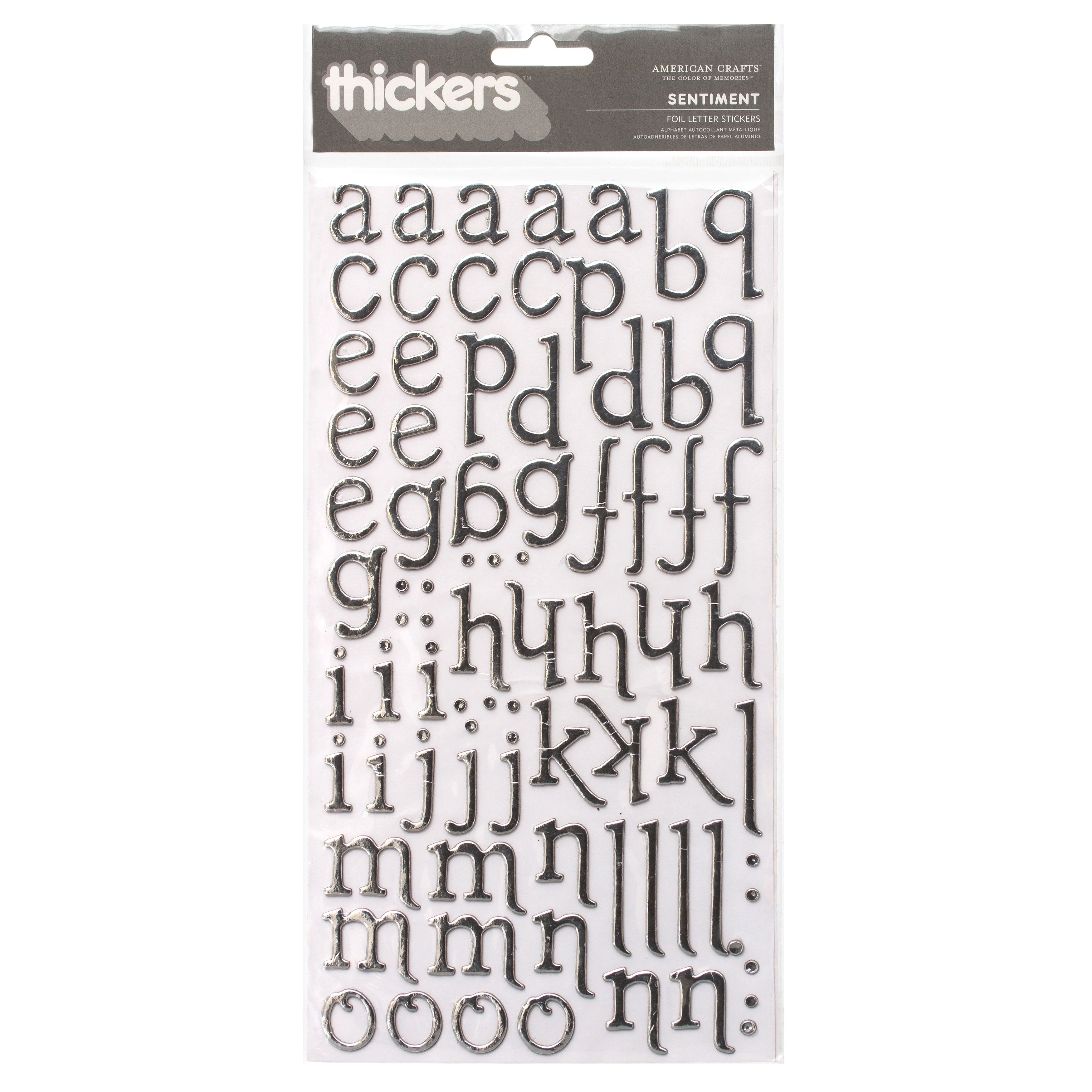 American Crafts Foil Alphabet Stickers - Silver Sentiments, 167 pack