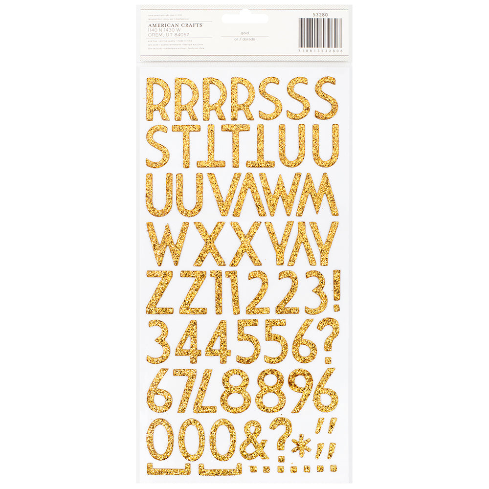 AC Chipboard Alphabet Stickers - Wisecrack, Gold Glitter, 135pcs