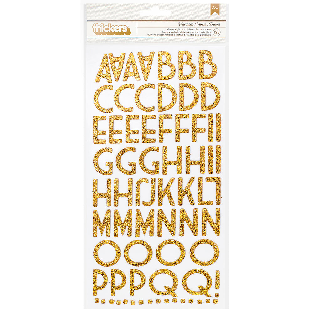 AC Chipboard Alphabet Stickers - Wisecrack, Gold Glitter, 135pcs