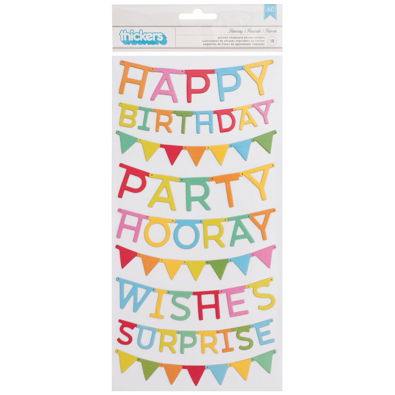 Pebbles Happy Hooray Thickers - Phrases & Banners, 18 stickers