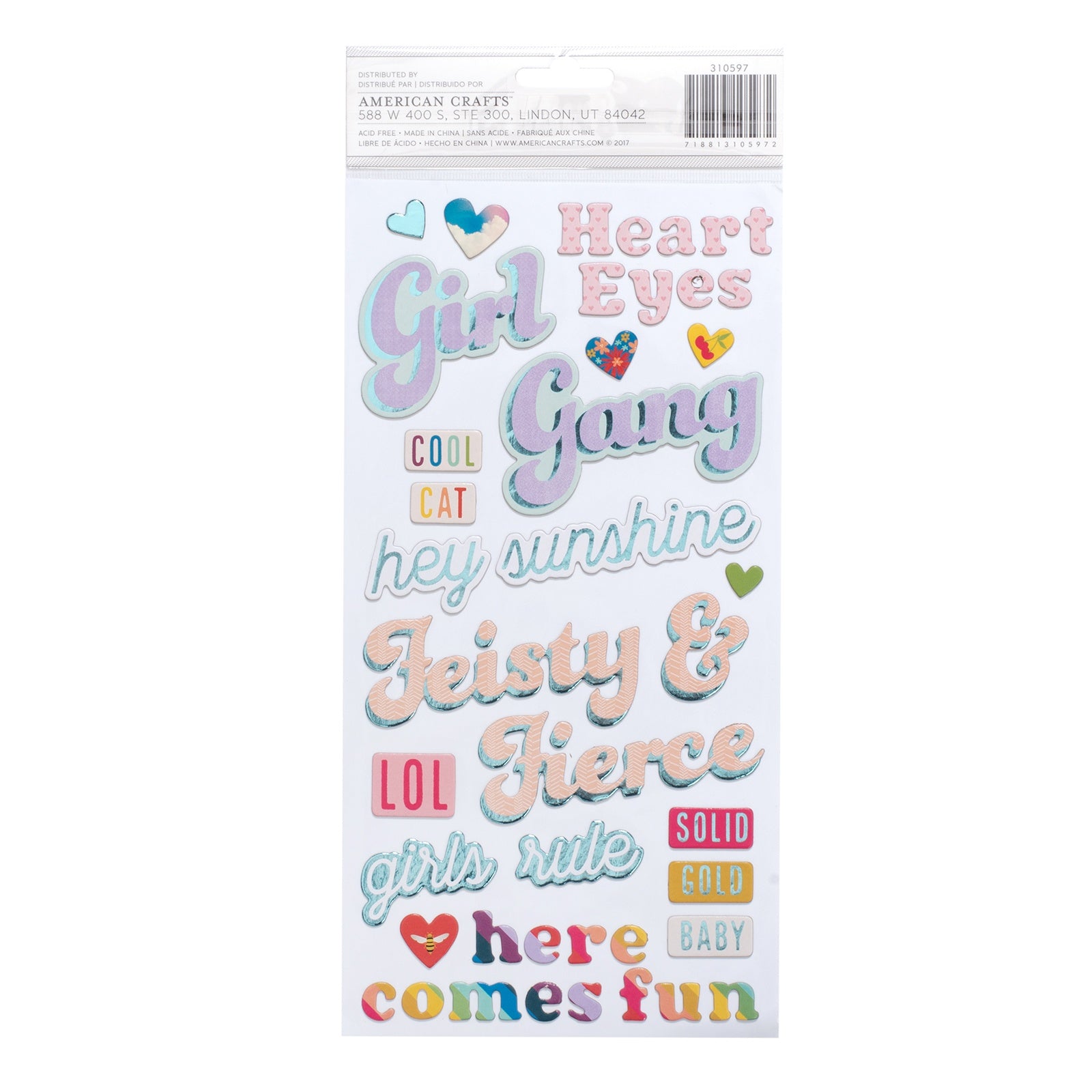 Wild Child Thickers - Girl Power Phrases with Teal Foil, 95 stickers