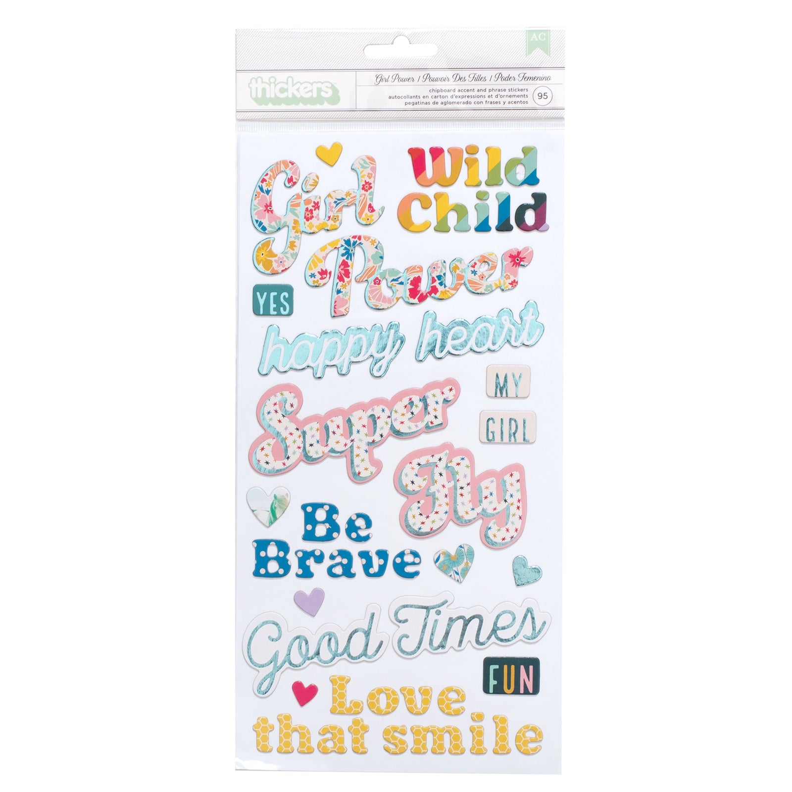 Wild Child Thickers - Girl Power Phrases with Teal Foil, 95 stickers