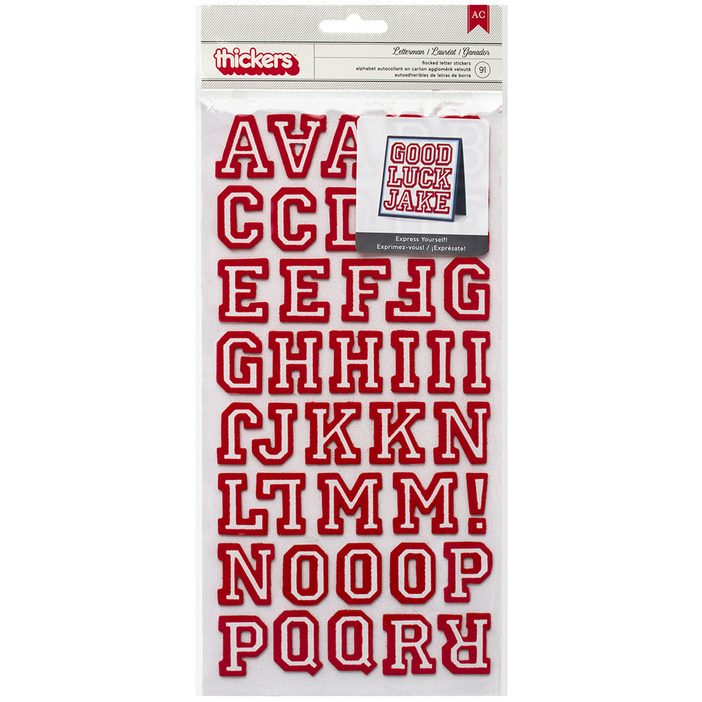 AC Chipboard Alphabet Stickers - Letterman, Crimson Glitter, 91pcs